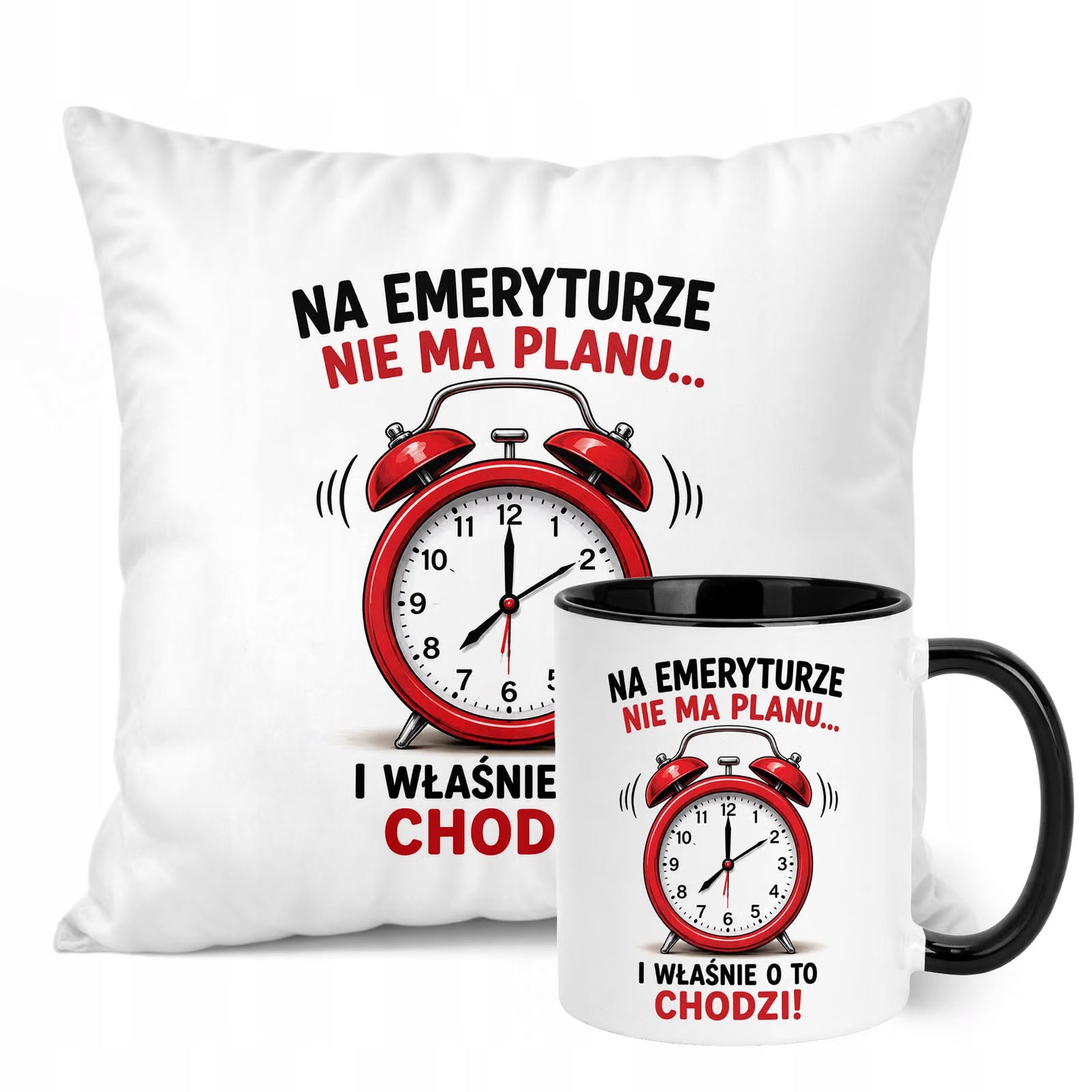 Zestaw Kubek Czarny Poduszka Z Nadrukiem Emerytura Prezent