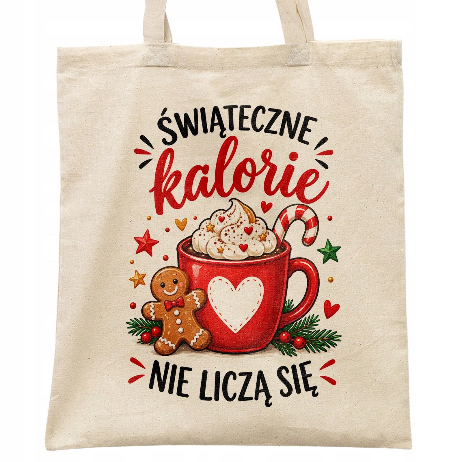 Torba shopper bawełniana świąteczna na zakupy z nadrukiem prezent