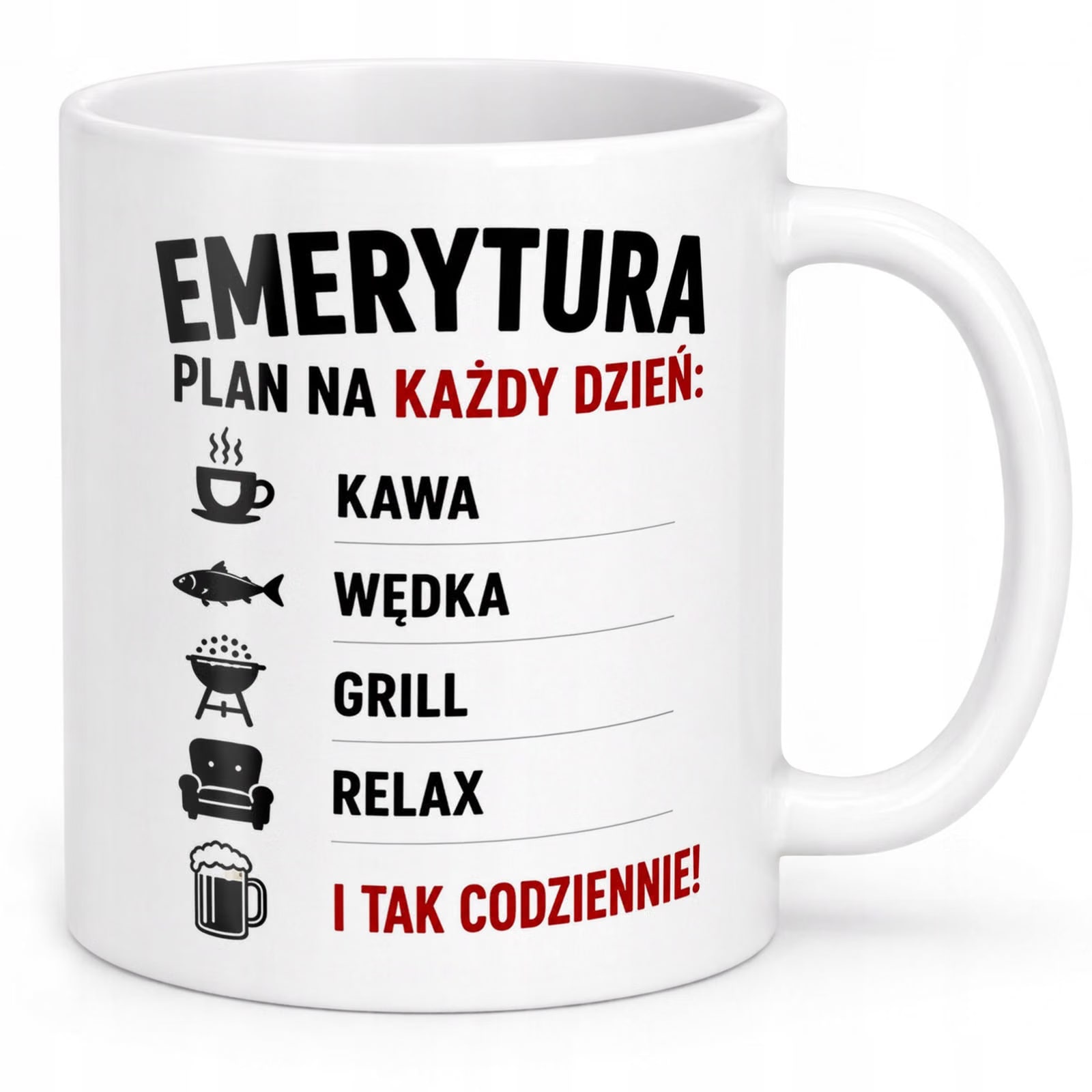 Biały Kubek z nadrukiem Emerytura Dla Emeryta Upominek Prezent