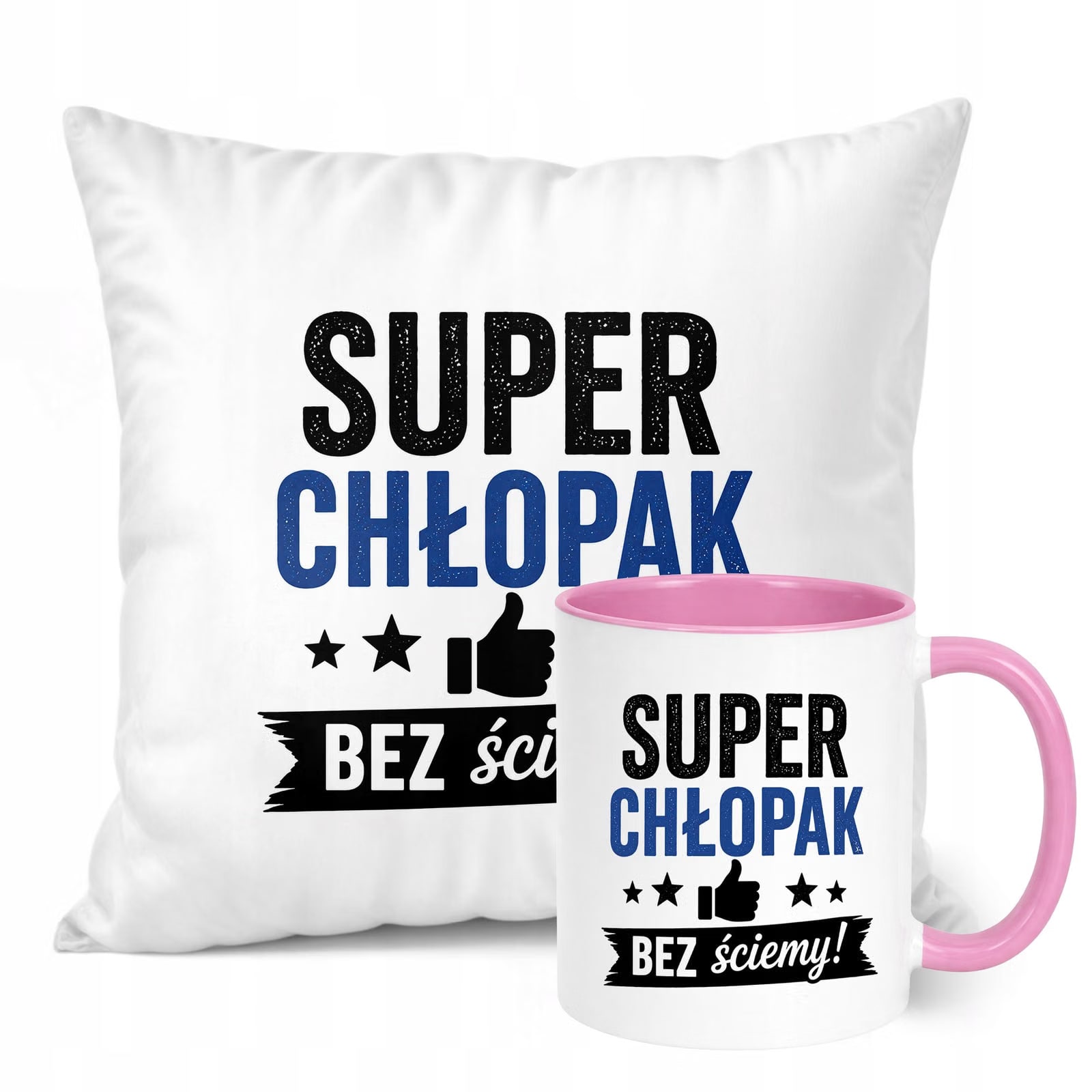 Zestaw Kubek Różowy Poduszka Dzień Chłopaka Z Nadrukiem Prezent