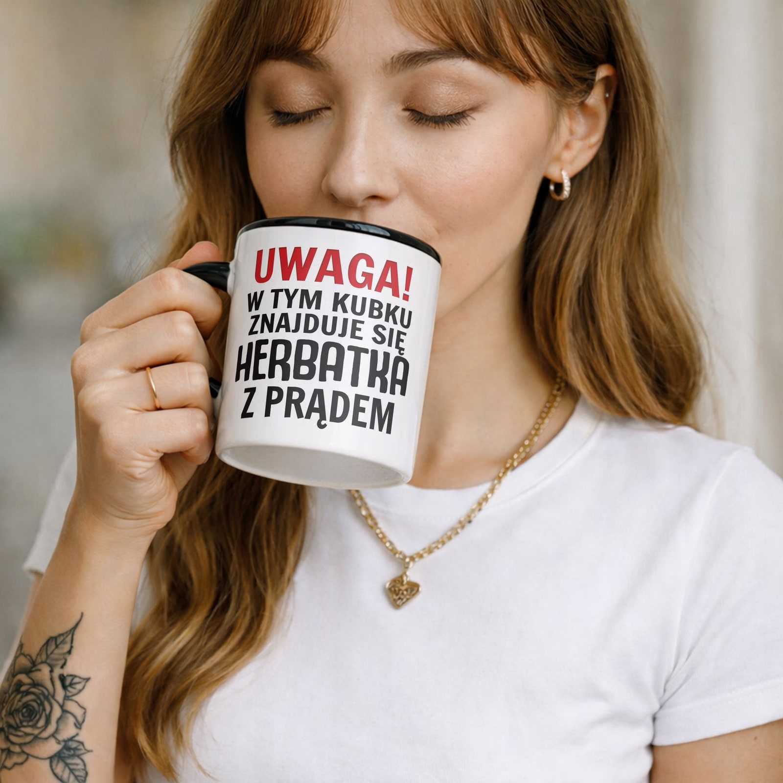 Kubek Czarny Uwaga Herbata Z Prądem Zabawny Prezent Upominek