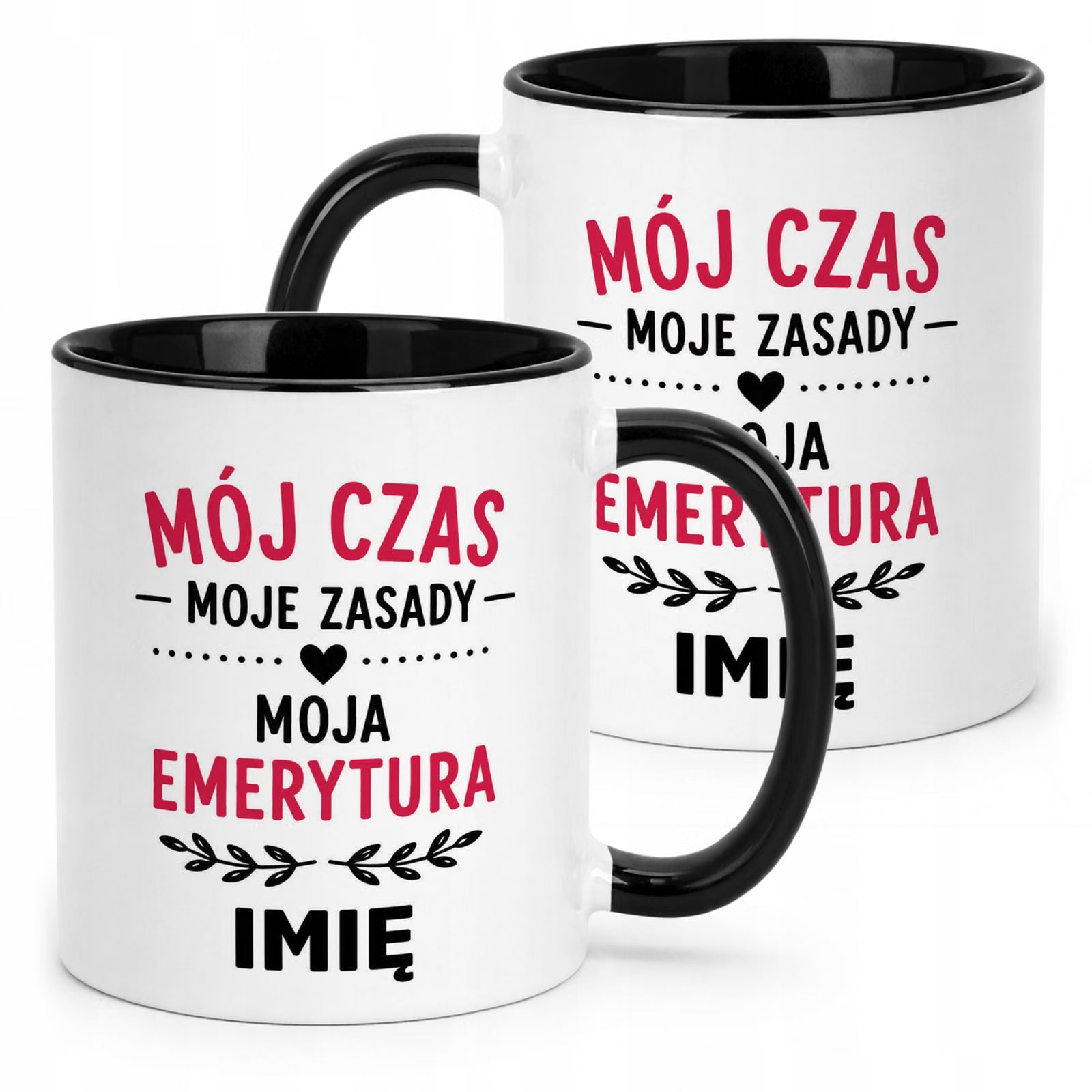 Kubek Czarny Personalizowany z Nadrukiem Emerytura Dla Emerytki Prezent