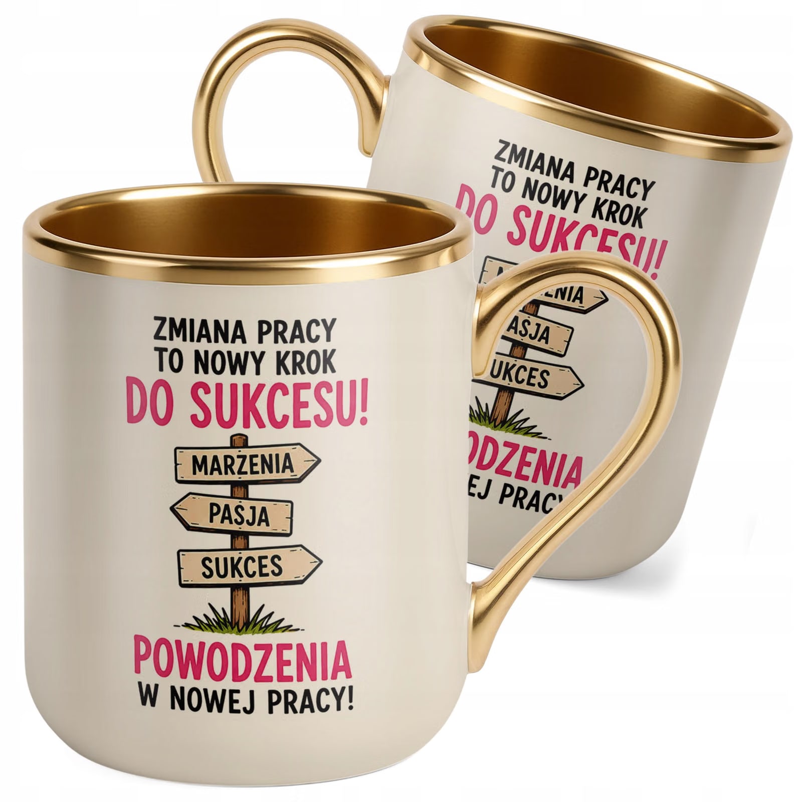 Kubek z nadrukiem Premium Złoty Ecru Pożegnanie Odejście z Pracy