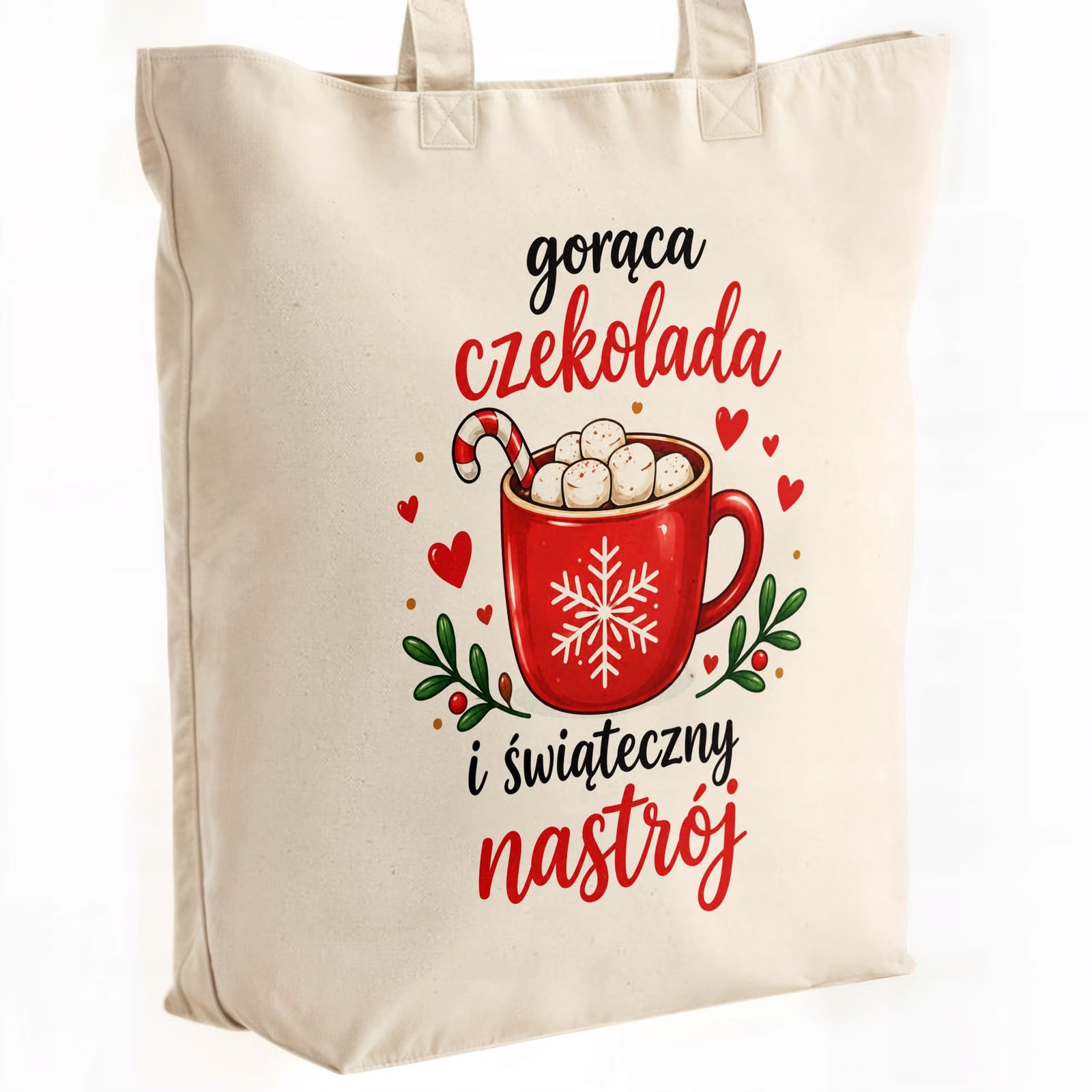 Torba shopper bawełniana premium świąteczna na zakupy z nadrukiem