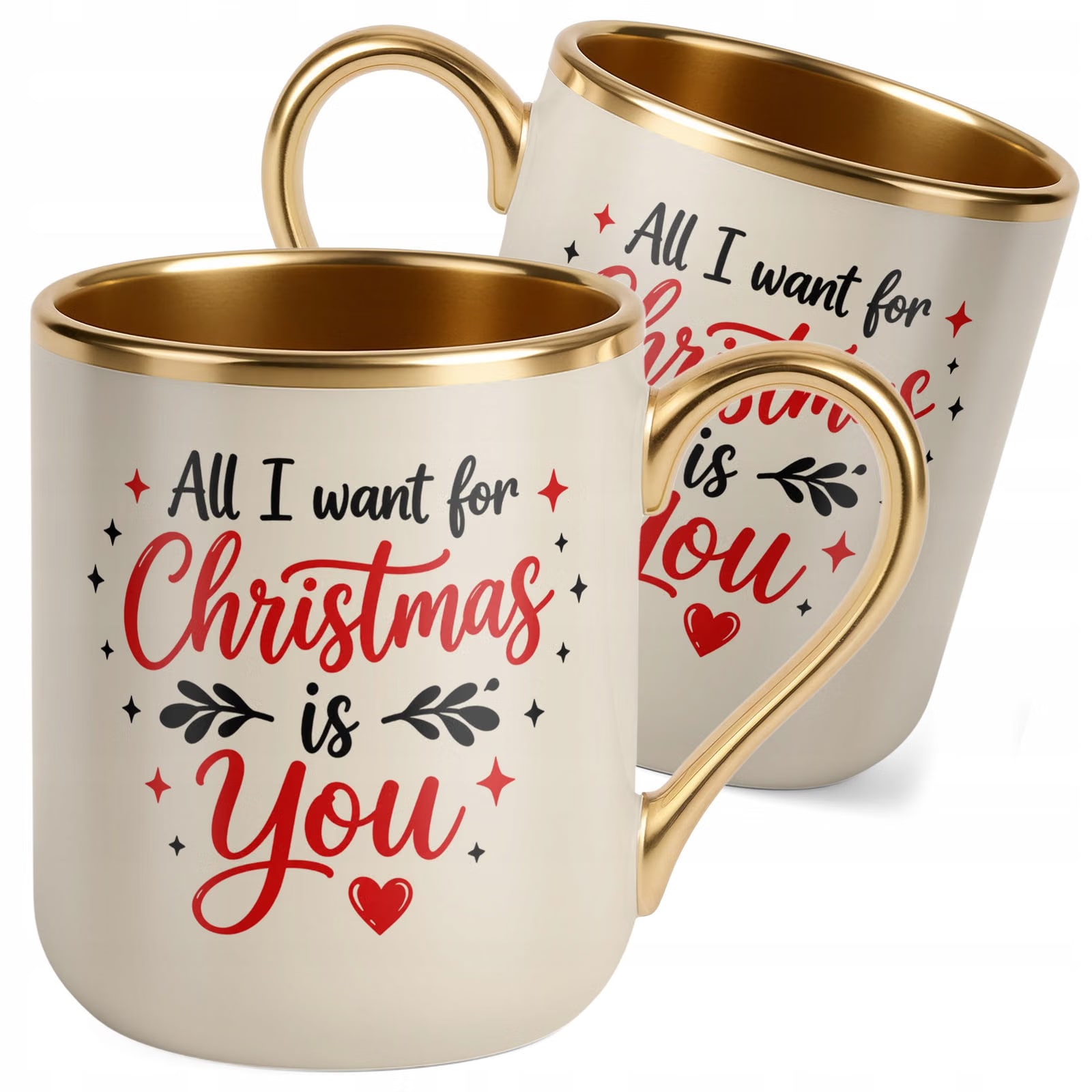 Kubek Premium Złoty Ecru Boże Narodzenie All I Want For Christmas Prezent