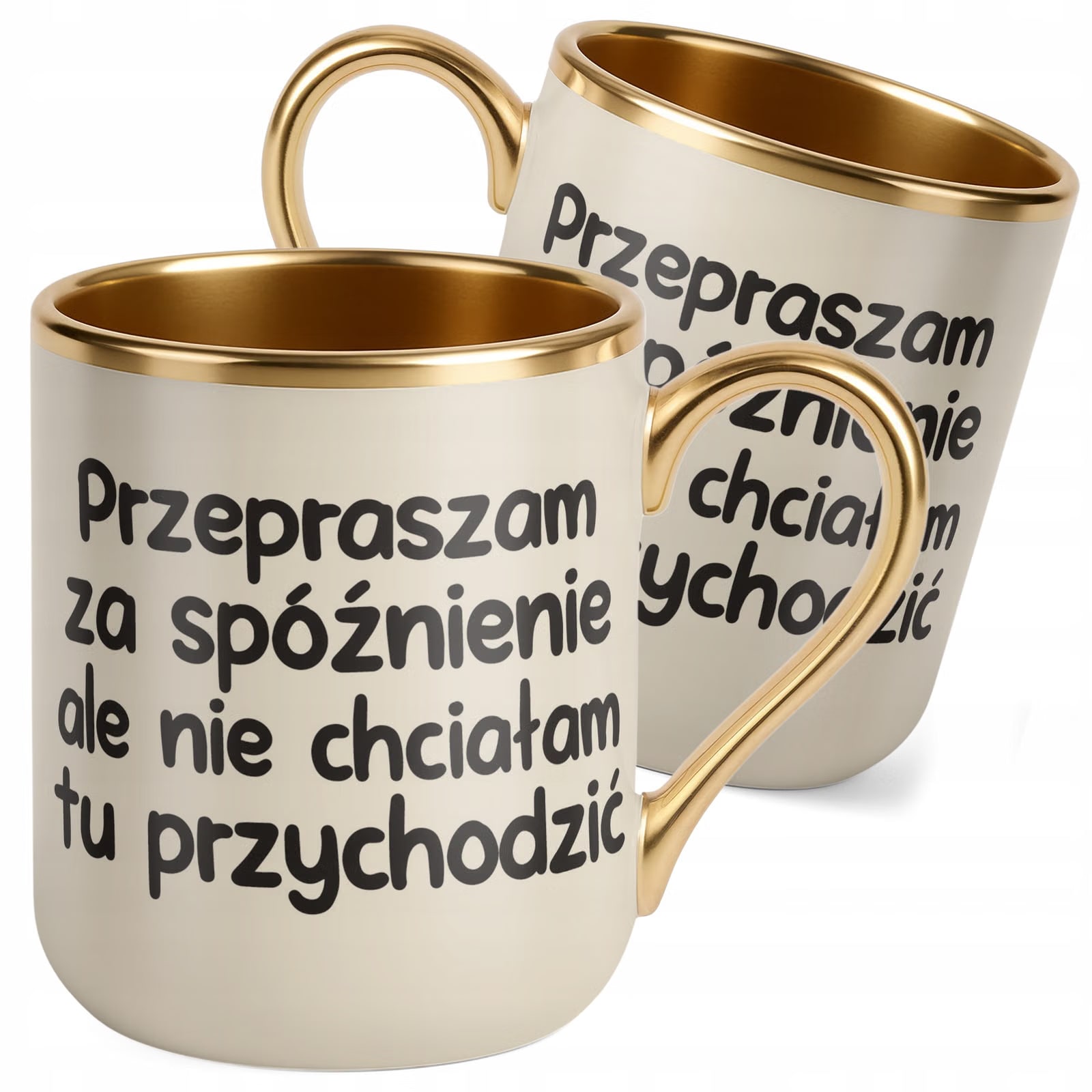 Kubek Premium Złoty Ecru Przepraszam Za Spóźnienie Śmieszny Zabawny