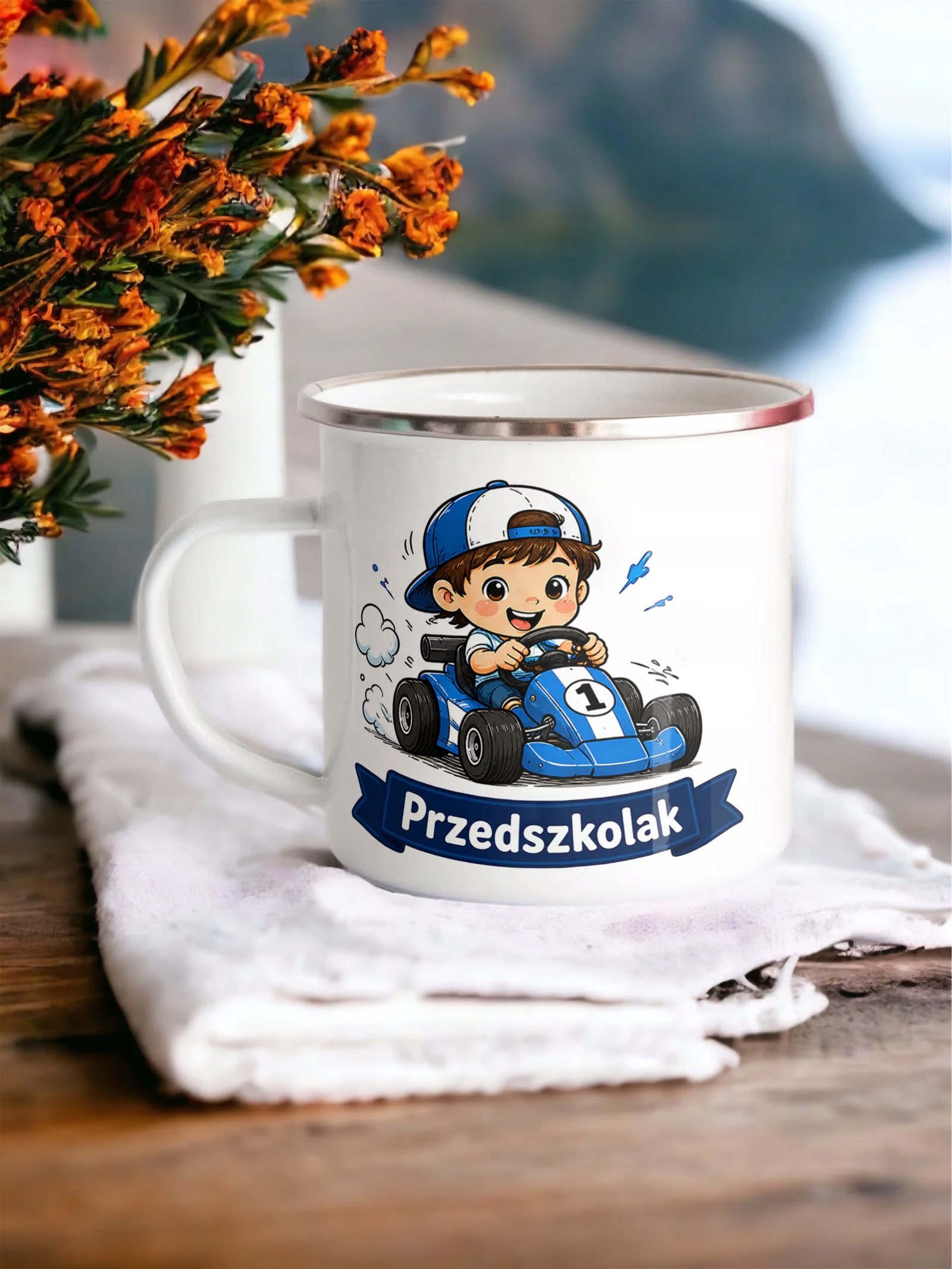 Zestaw Plecak Worek Kubek Emaliowany Z Nadrukiem Przedszkolak Szkoła