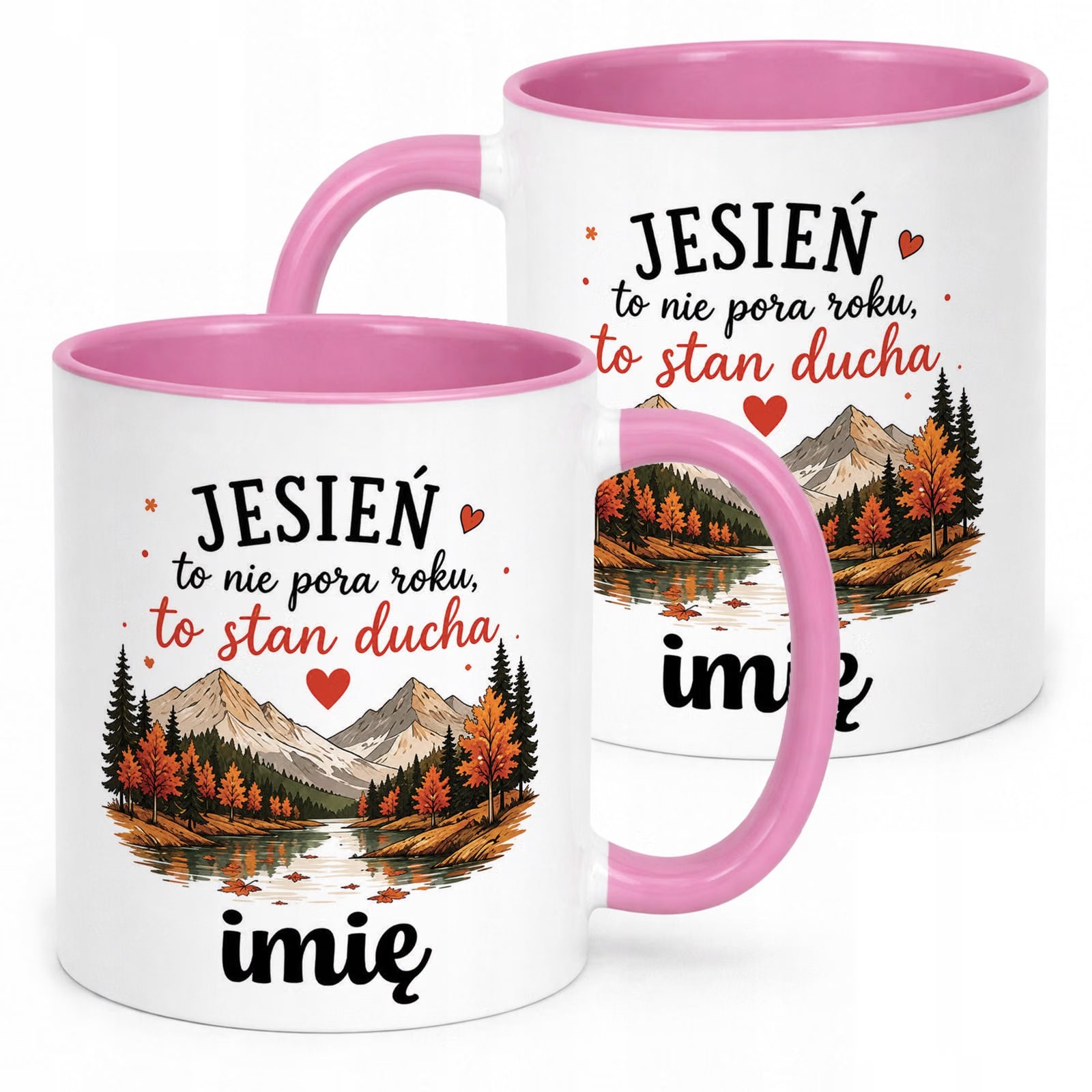 Różowy Kubek personalizowany z nadrukiem Jesienny Jesień Prezent Upominek