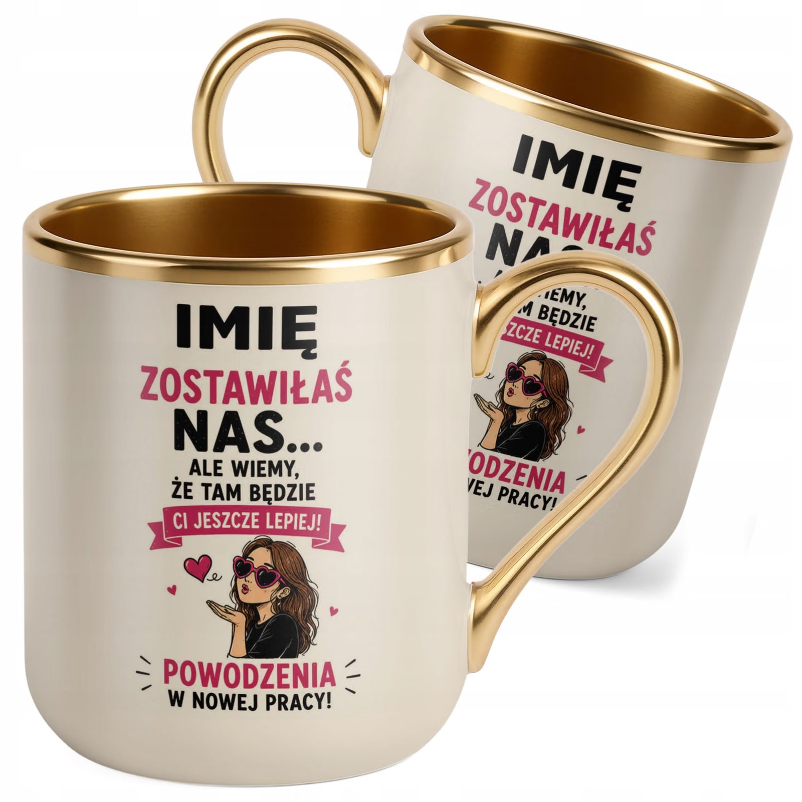 Kubek Personalizowany z nadrukiem Premium Złoty Ecru Odejście z Pracy
