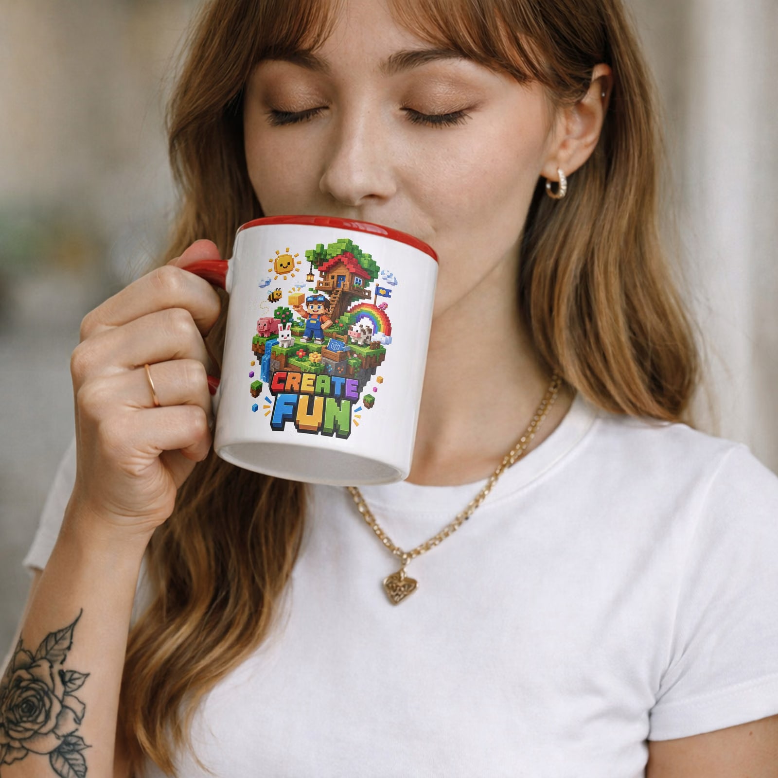 Zestaw Kubek Czerwony Podkładka pod mysz z nadrukiem gra Create Fun