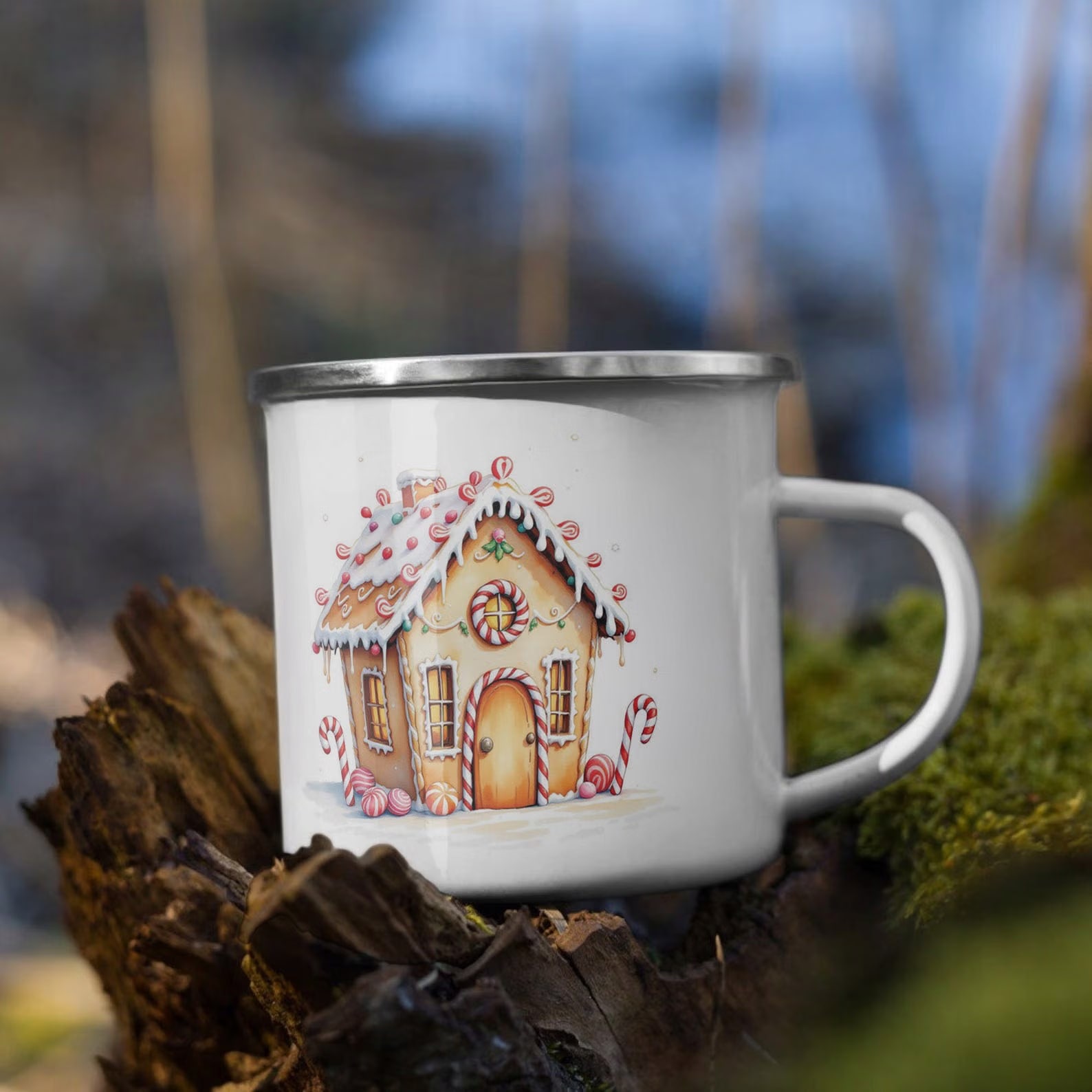 Kubek Emaliowany Boże Narodzenie Mikołajki Chatka z Piernika Prezent