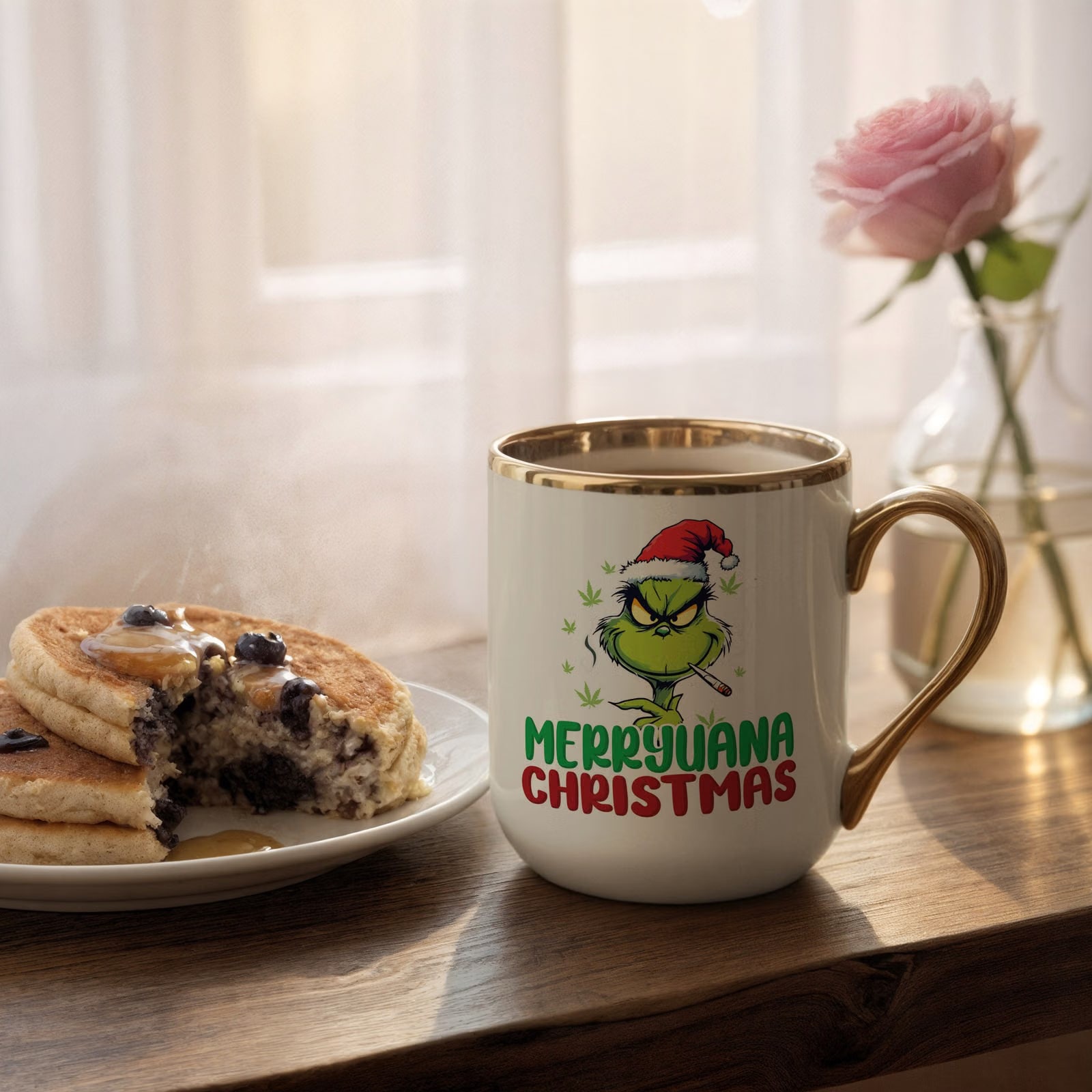 Kubek Premium Złoty Ecru Boże Narodzenie Mikołajki Marryuana Christmas