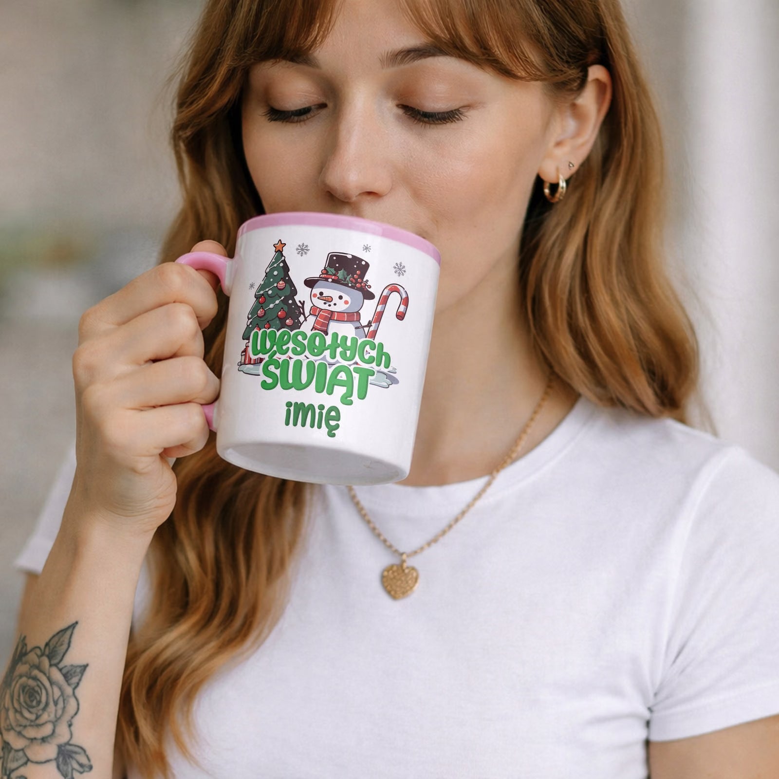 Kubek Różowy Personalizowany z Nadrukiem Boże Narodzenie Święta Prezent