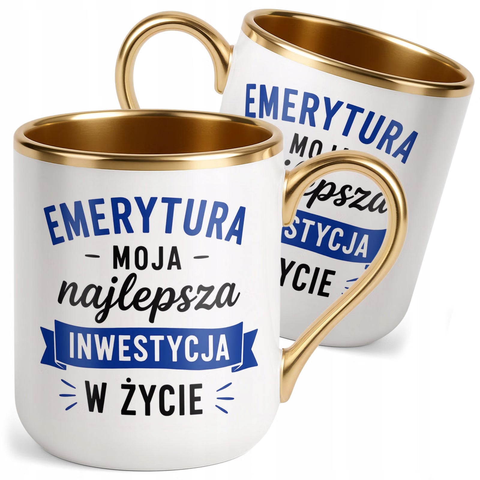 Kubek z nadrukiem Premium Złoty Emerytura Dla Emeryta Upominek Prezent