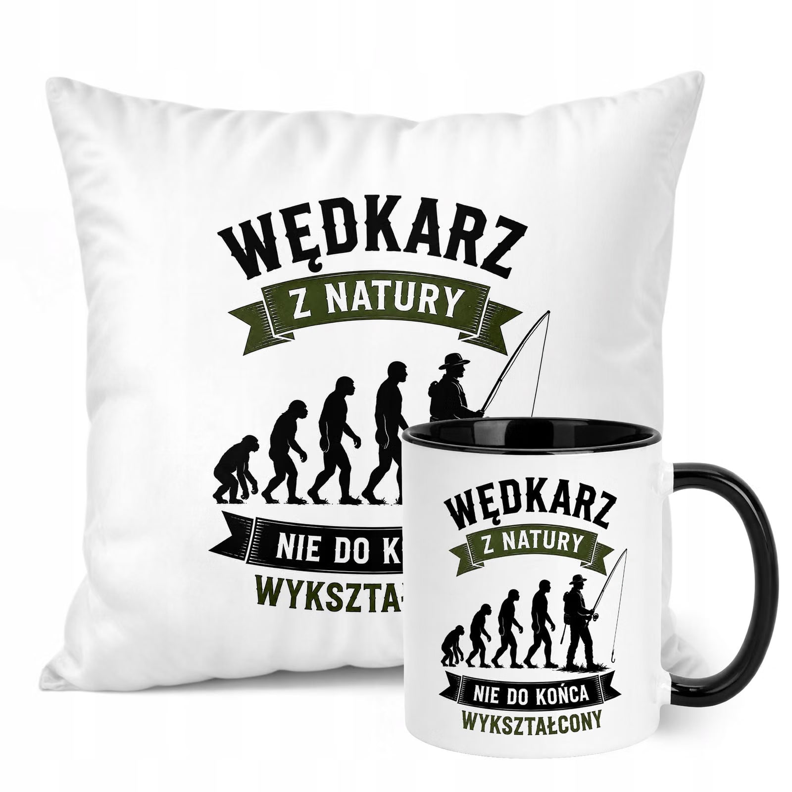 Zestaw Kubek Czarny Poduszka Z Nadrukiem Dla Wędkarza Prezent