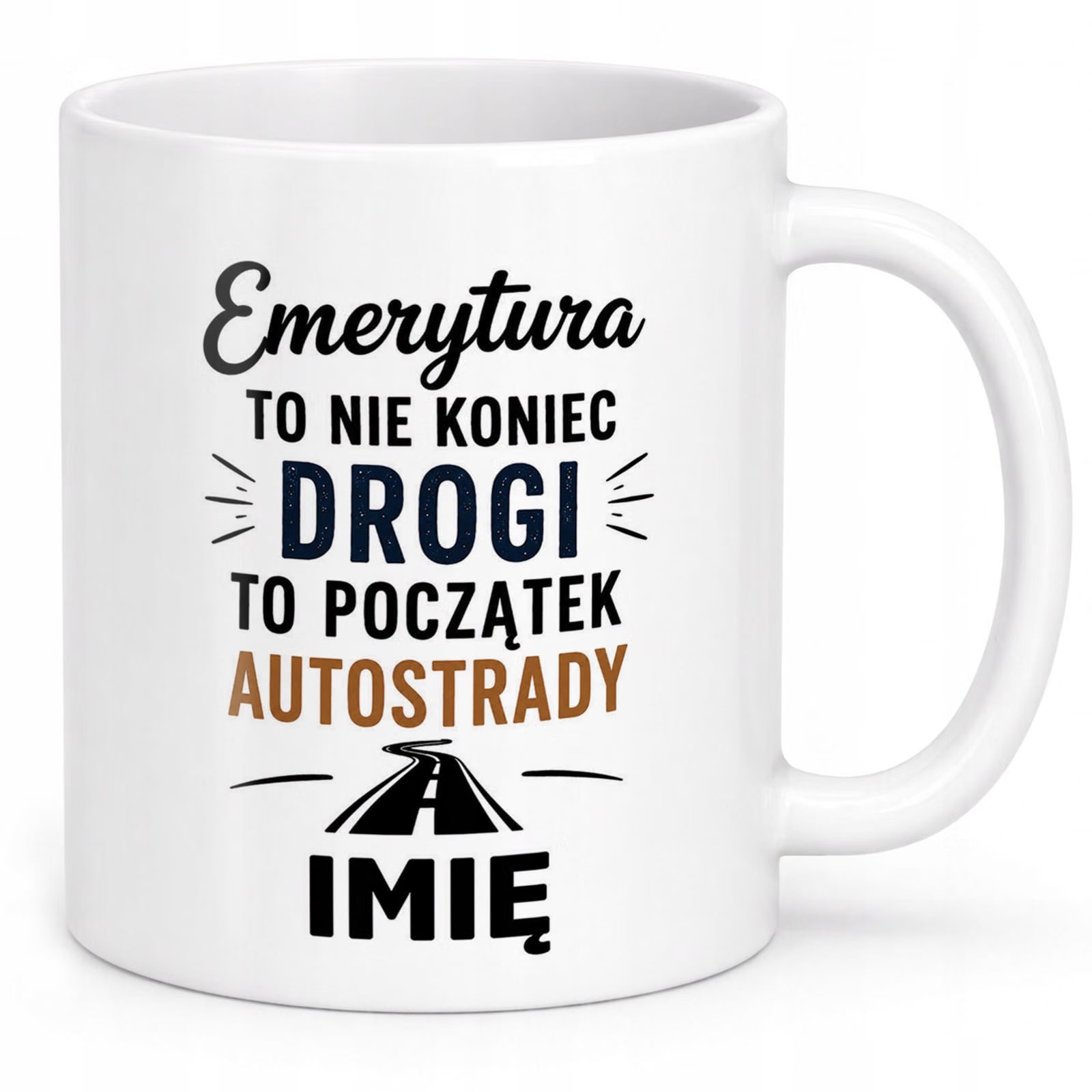 Biały Kubek Personalizowany z Nadrukiem Emerytura Dla Emeryta Prezent