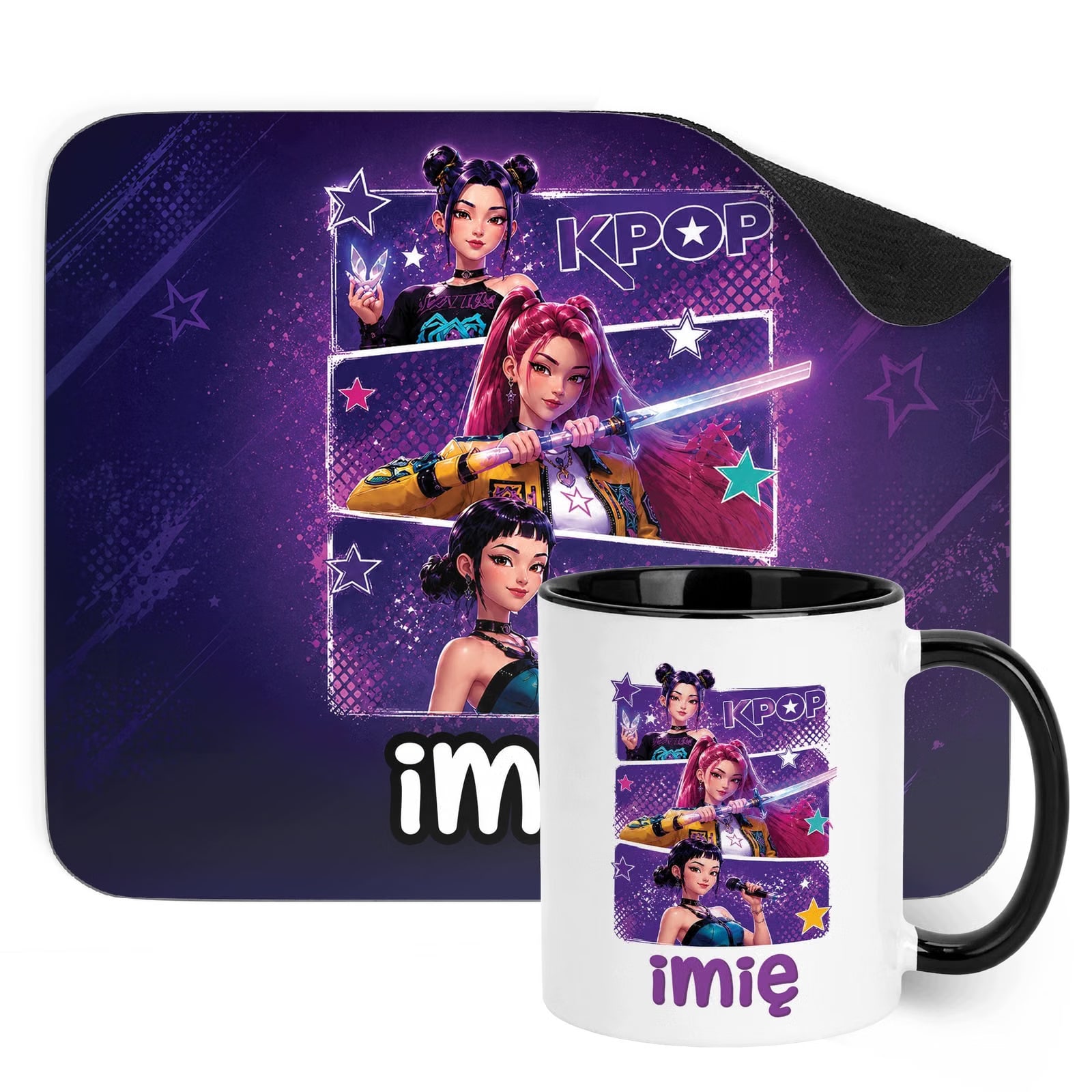 Zestaw personalizowany Kubek Czarny Podkładka pod mysz Łowczynie Kpop