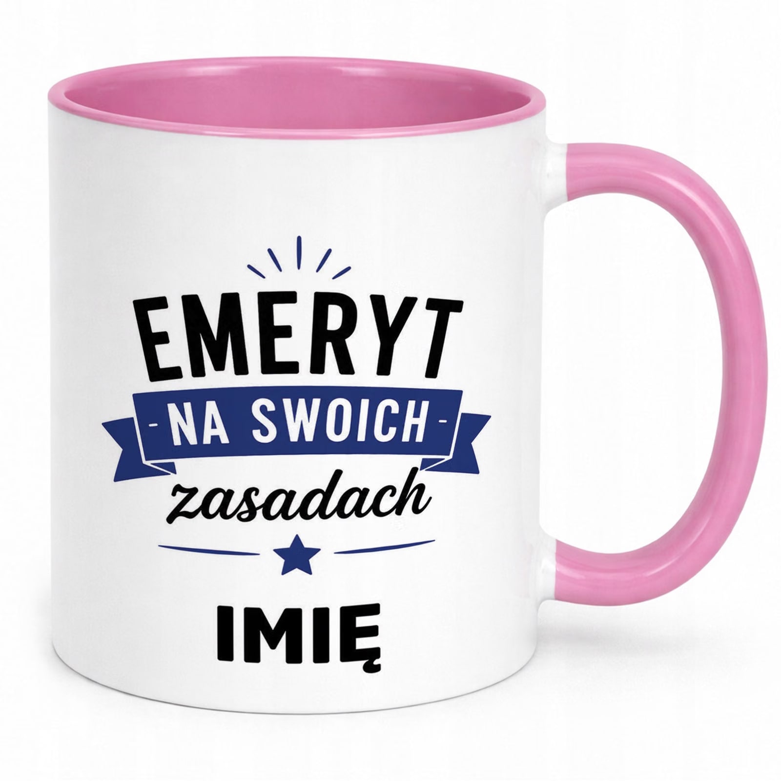 Kubek Różowy Personalizowany z Nadrukiem Emerytura Dla Emeryta Prezent