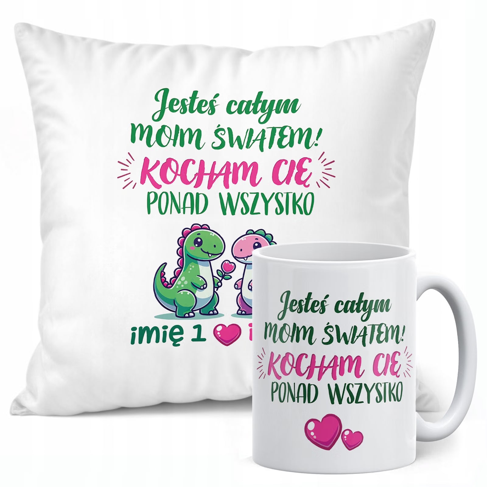 Zestaw Kubek + Poduszka 38x38 cm Walentynki Z imionami Dla Pary Prezent