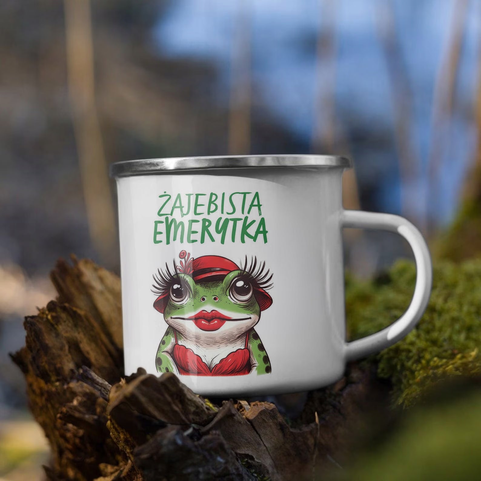 Kubek Emaliowany Z okazji Emerytury Emerytka z Nadrukiem Biały Metalowy