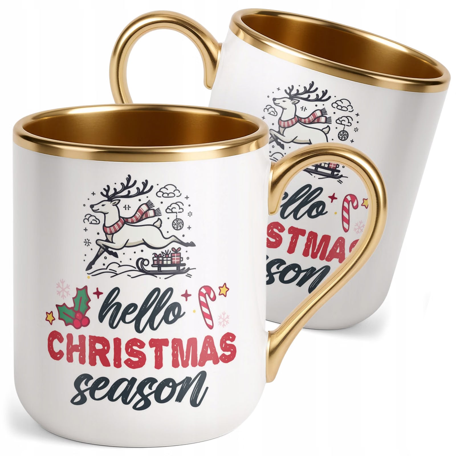 Kubek Premium Złoty Boże Narodzenie Hello Christmas Season Prezent