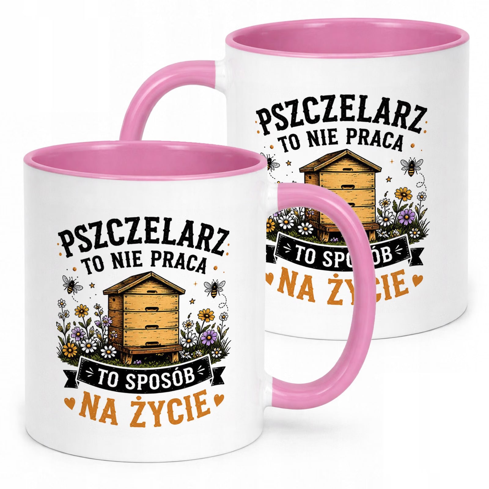 Różowy Kubek z nadrukiem Dla Pszczelarza Szef Pasieki Upominek Prezent