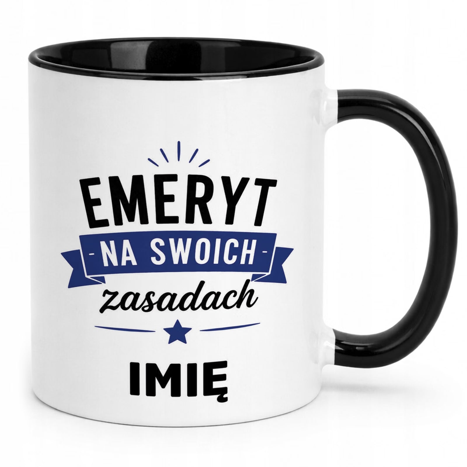 Kubek Czarny Personalizowany z Nadrukiem Emerytura Dla Emeryta Prezent