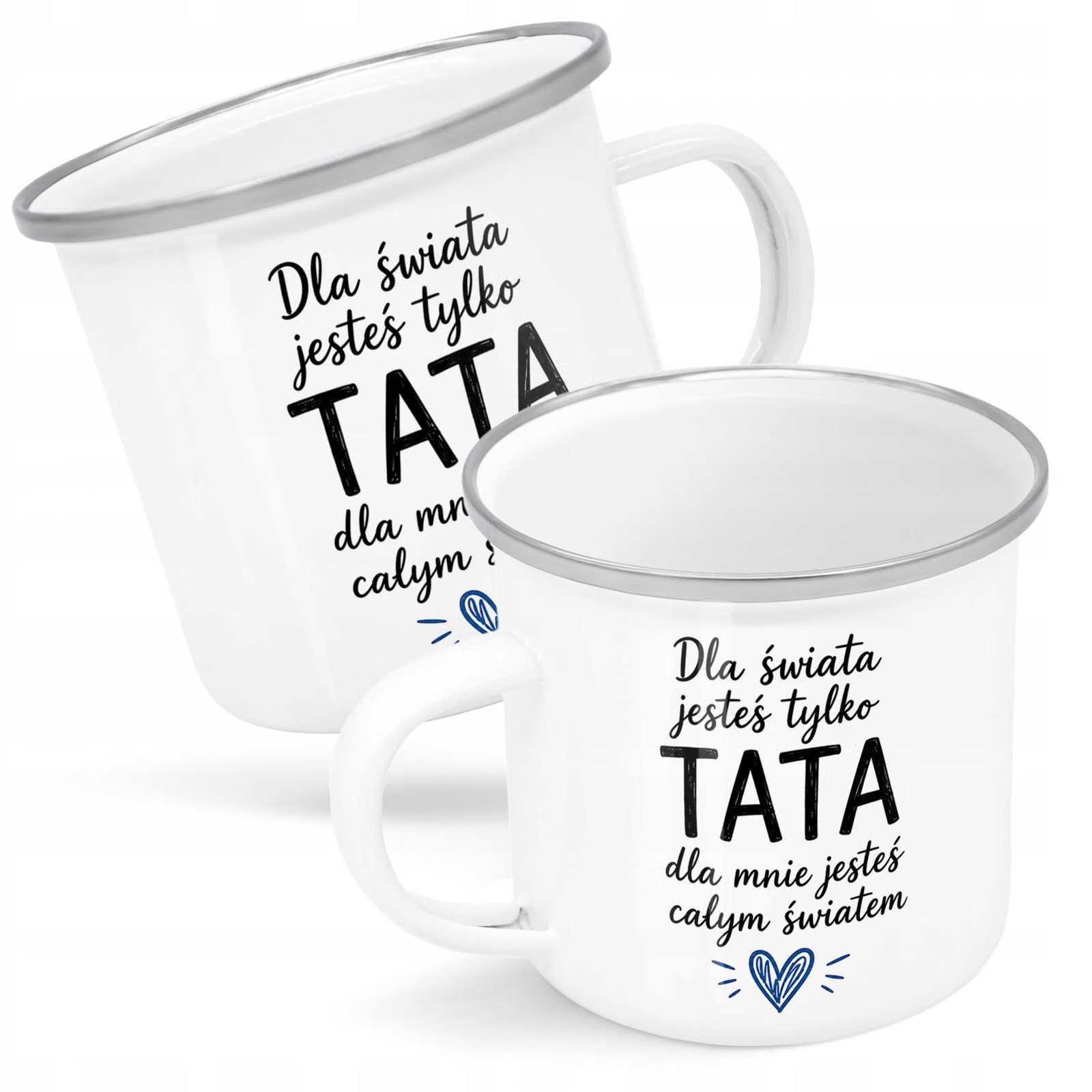 Kubek Emaliowany Dzień Ojca prezent dla tatusia z Nadrukiem Biały Metalowy