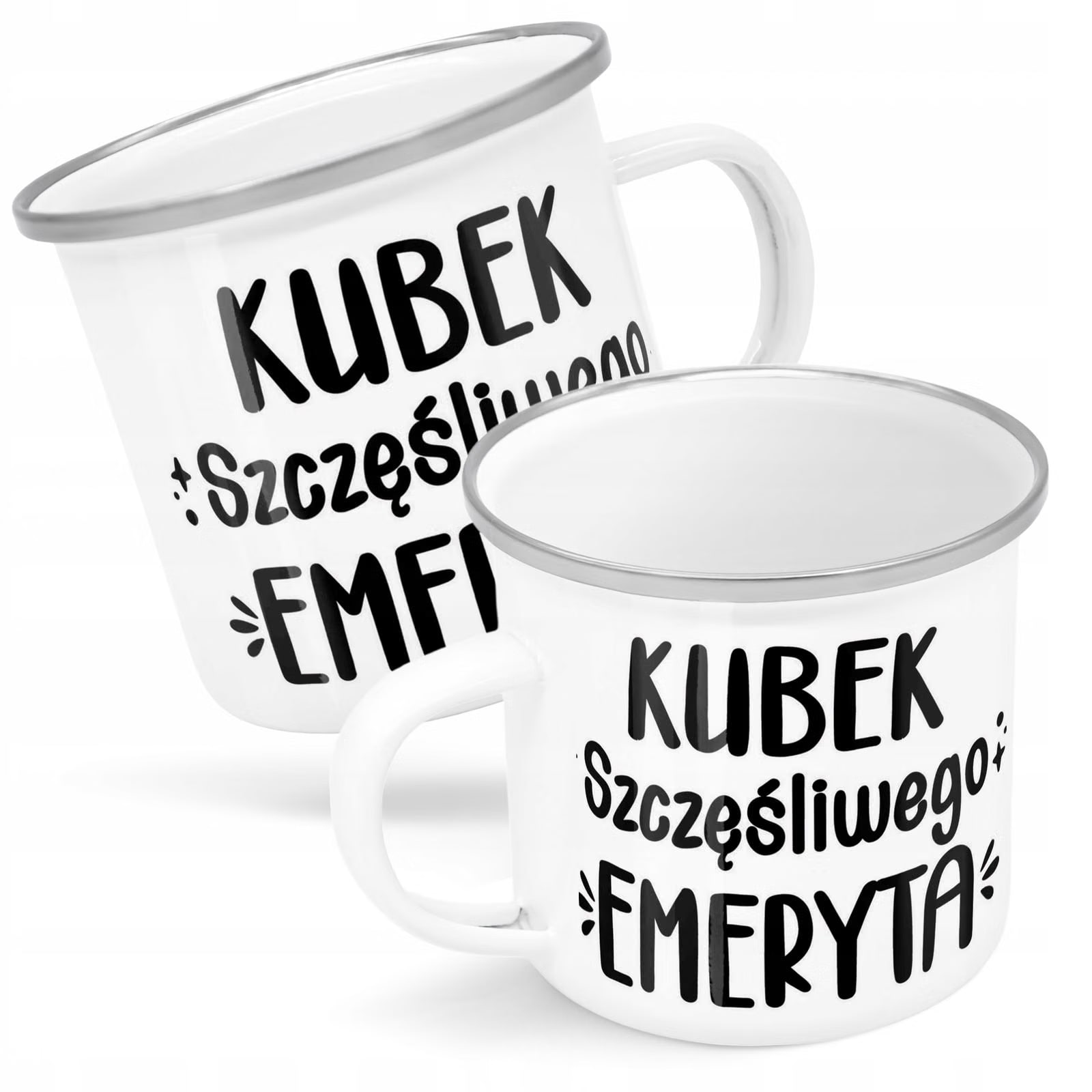 Kubek Emaliowany z okazji Emerytury Dla Emeryta z Nadrukiem Biały Metalowy