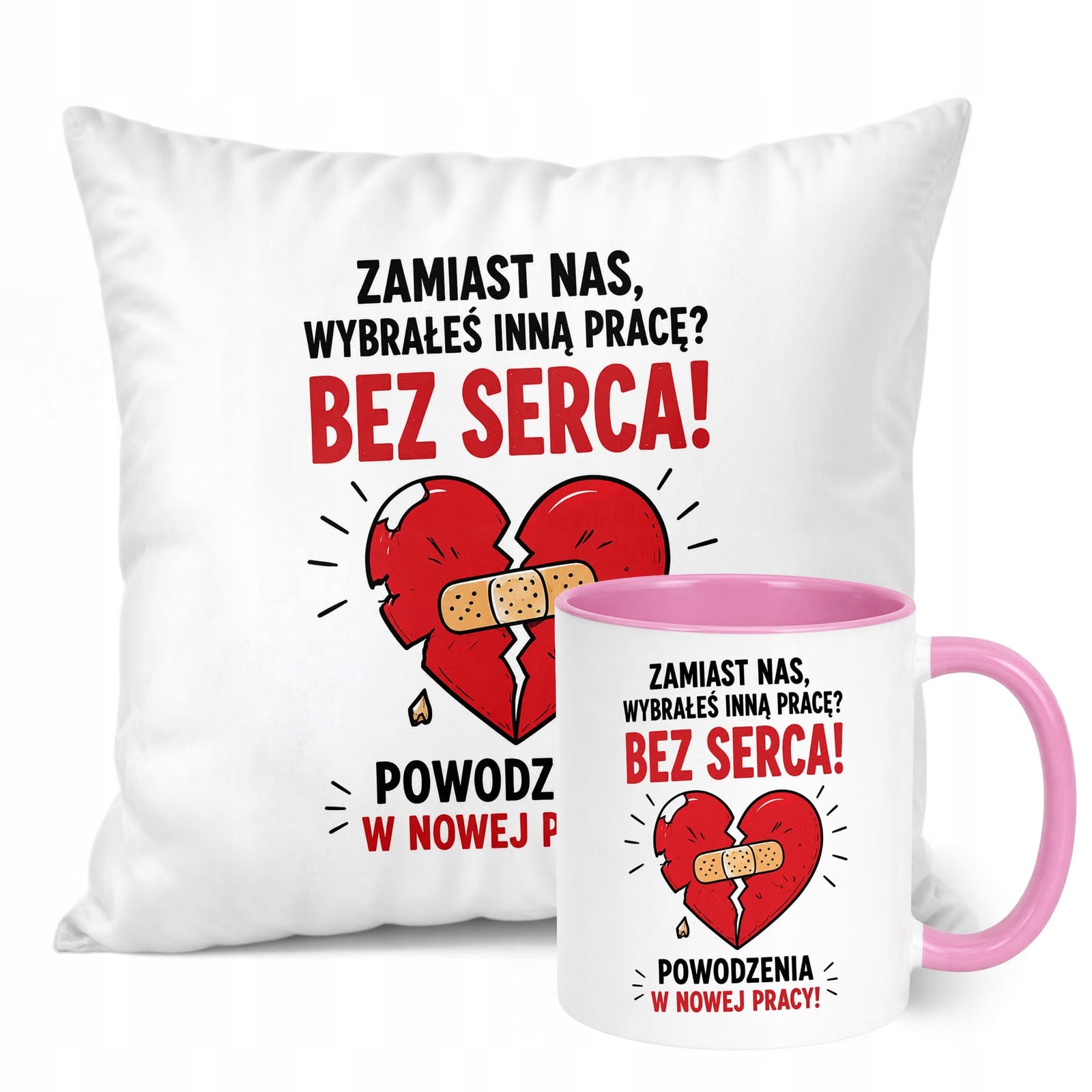 Zestaw Kubek Różowy Poduszka Z Nadrukiem Odejście z Pracy Prezent