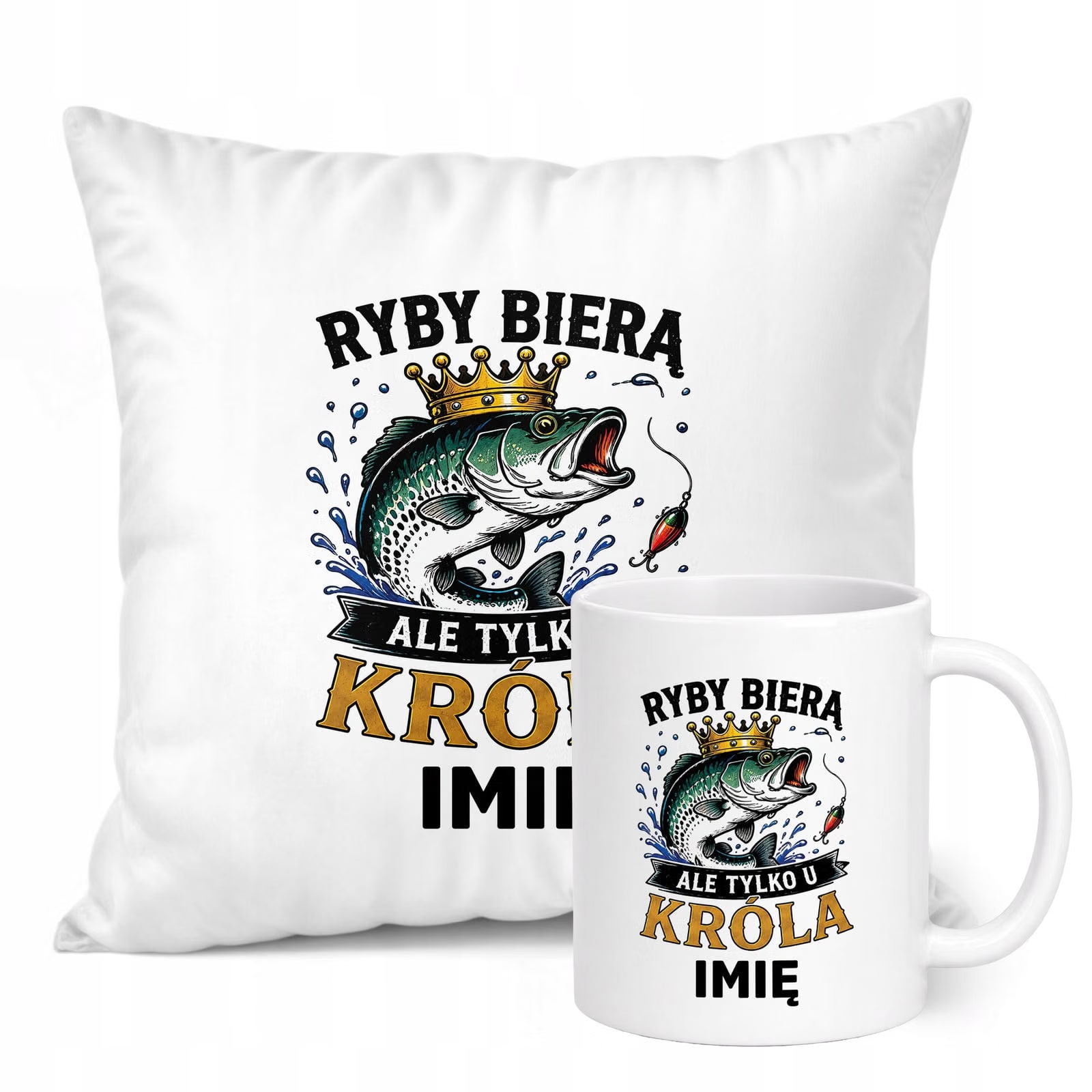 Zestaw Personalizowany Kubek Biały Poduszka Z Nadrukiem Dla Wędkarza