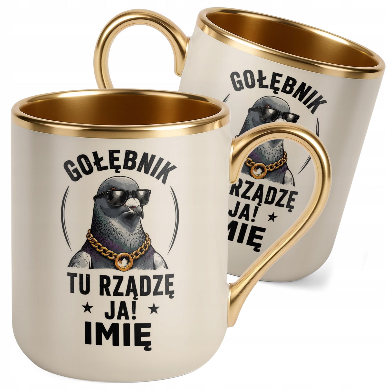 Kubek Personalizowany z nadrukiem Premium Złoty Ecru Dla Gołębiarza Prezent