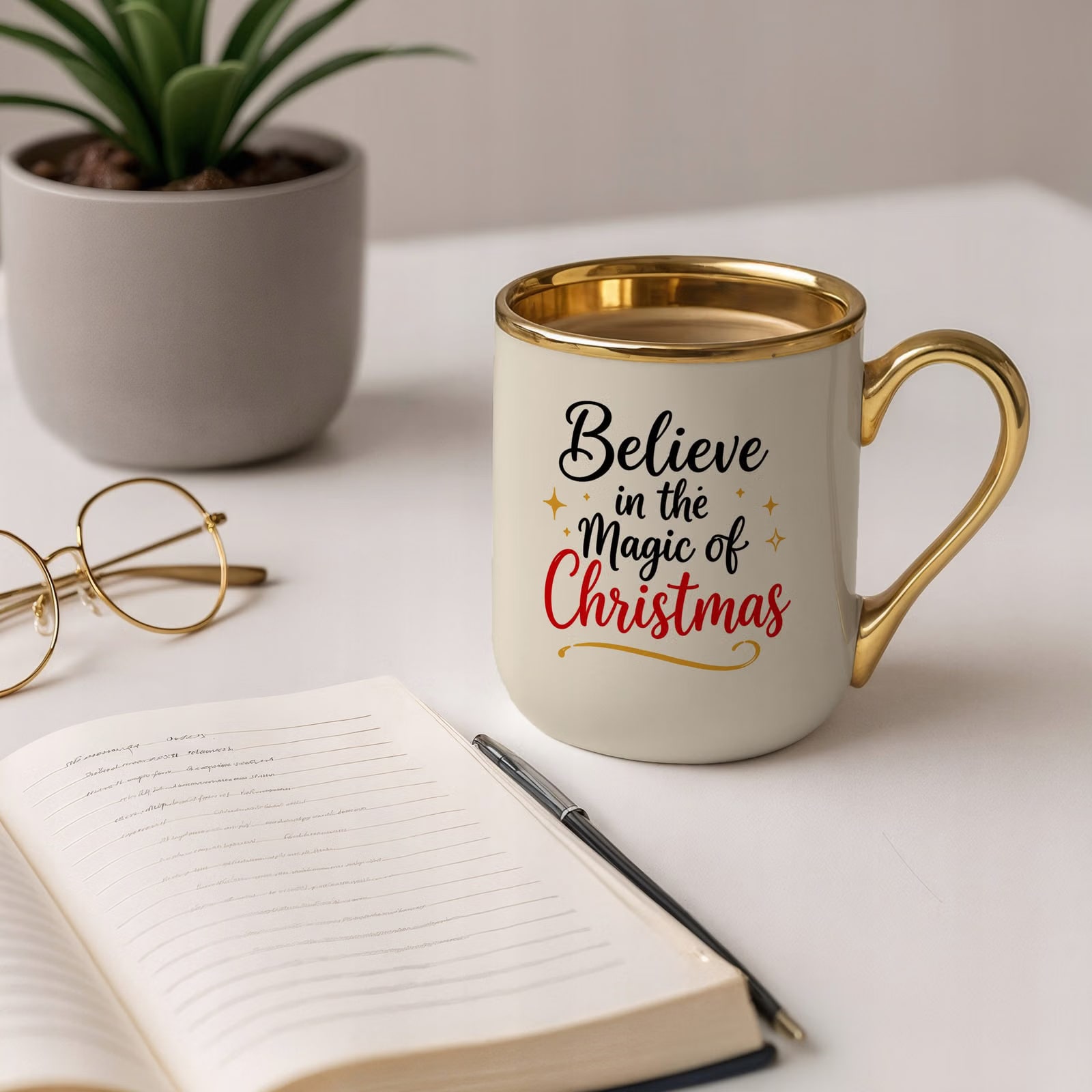 Kubek Premium Złoty Ecru Boże Narodzenie Mikołajki Magic Of Christmas