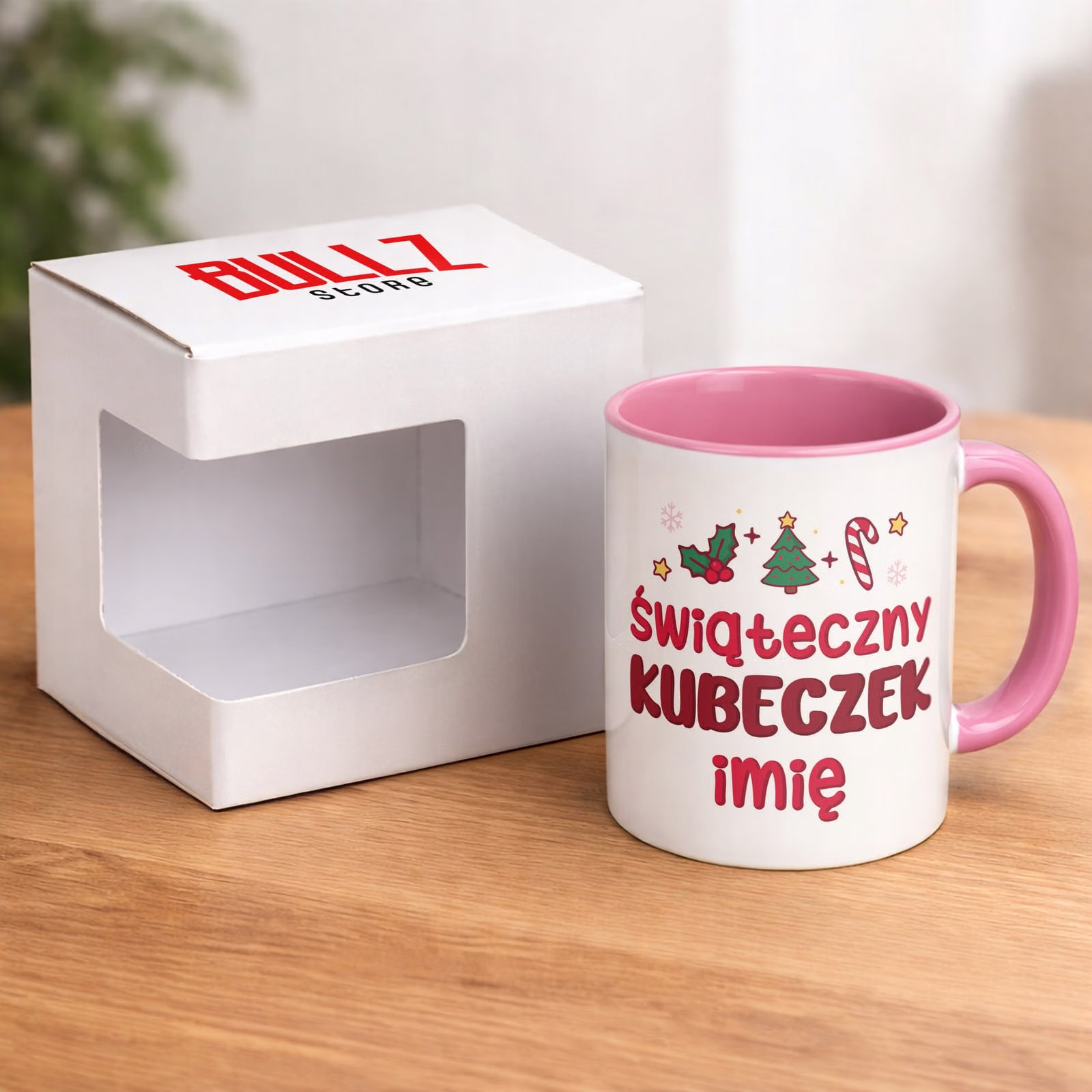Kubek Różowy Personalizowany z Nadrukiem Boże Narodzenie Święta Prezent