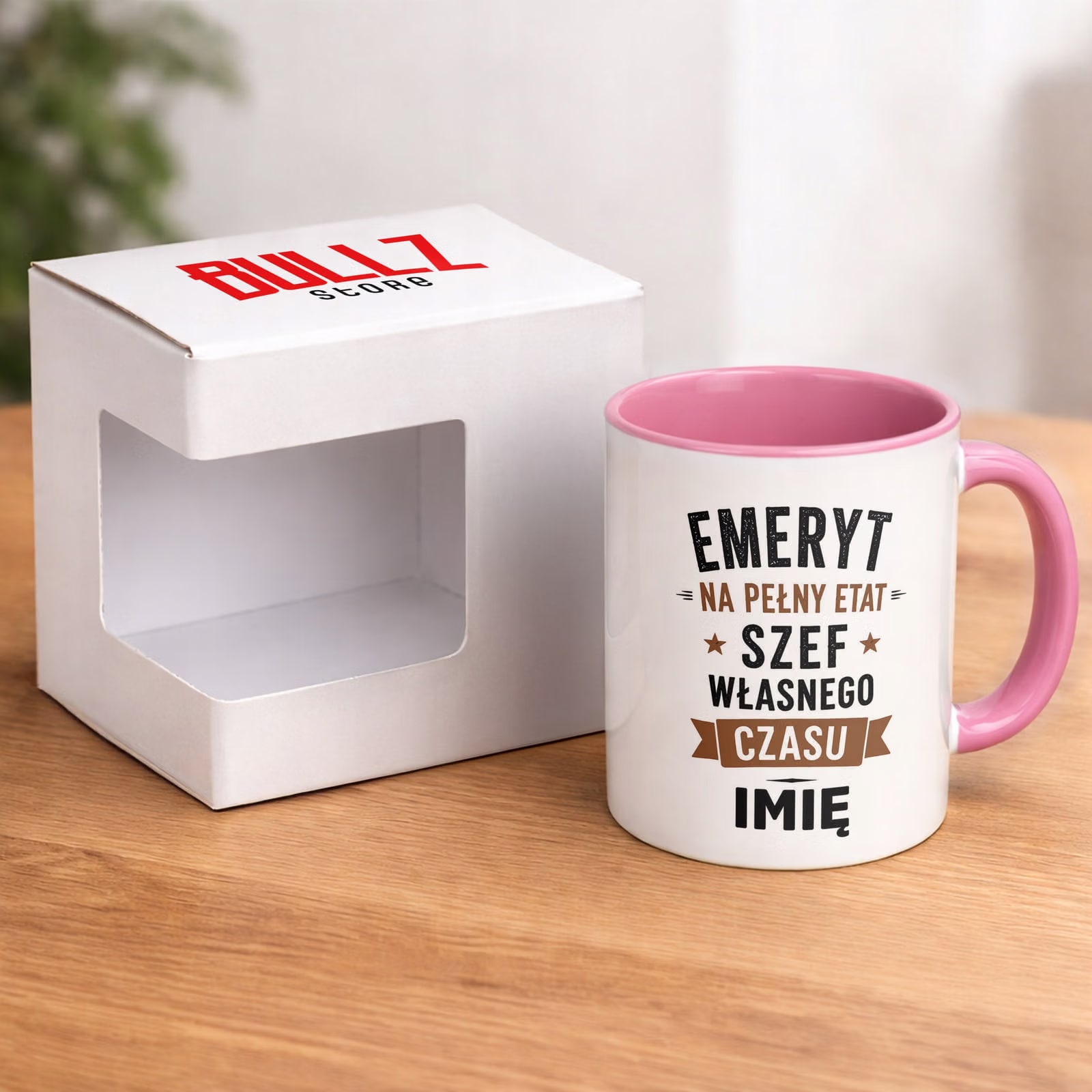 Kubek Różowy Personalizowany z Nadrukiem Emerytura Dla Emeryta Prezent