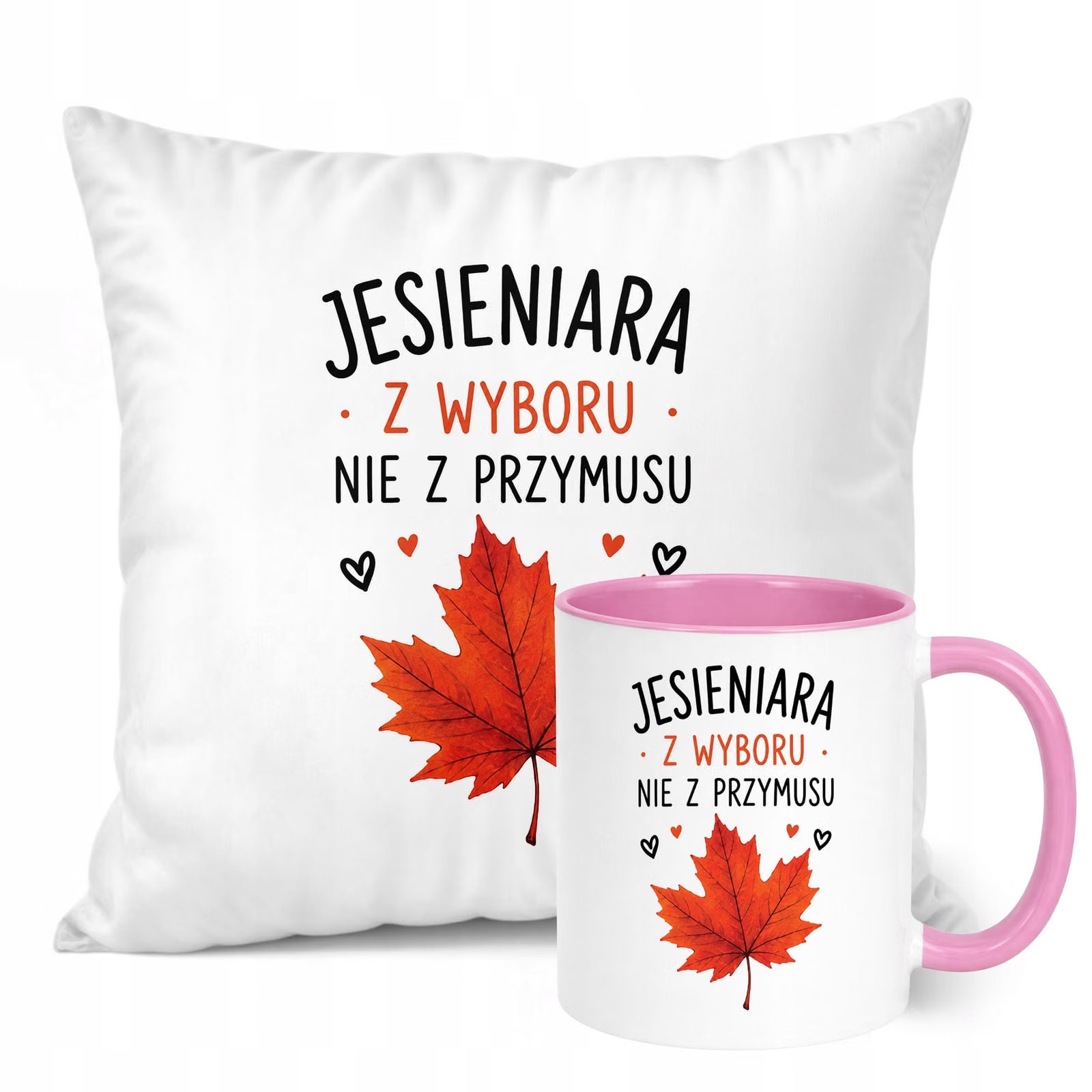 Zestaw Kubek Różowy Poduszka Jesień Jesienny Z Nadrukiem Prezent