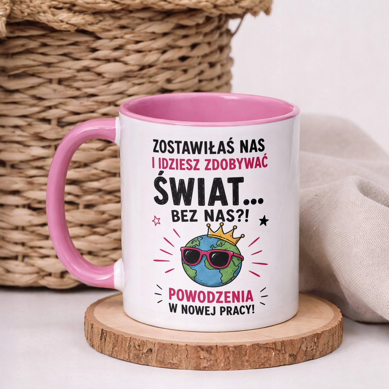 Kubek Różowy z nadrukiem Pożegnanie Odejście z Pracy Dla Koleżanki