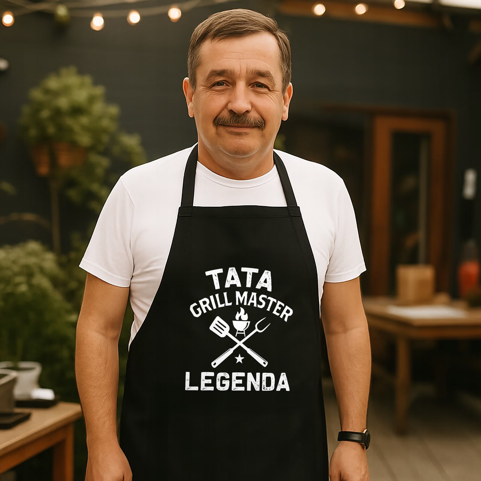 Bawełniany Czarny Fartuch Kuchenny Dzień Ojca Tata Grill Master
