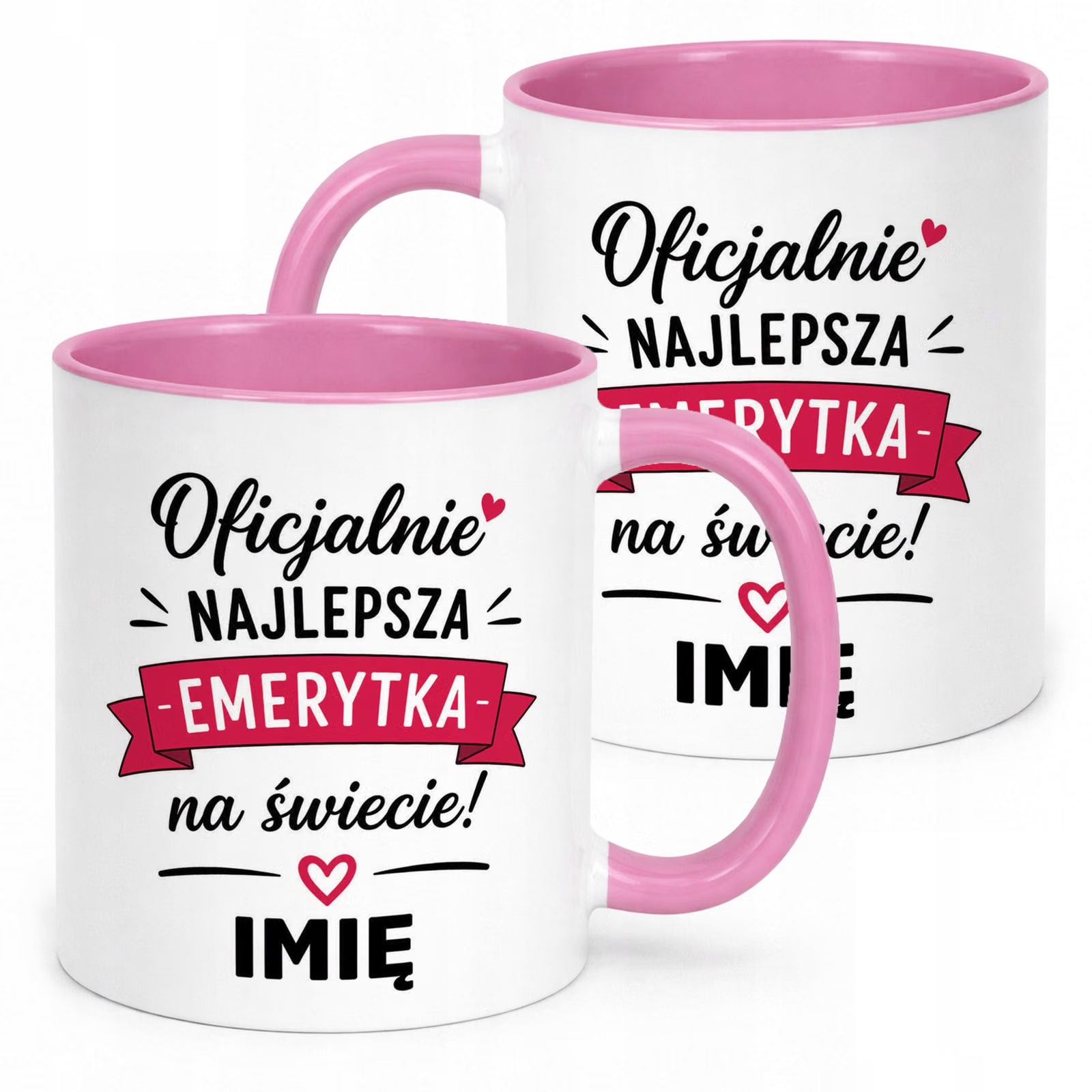 Kubek Różowy Personalizowany z Nadrukiem Emerytura Dla Emerytki Prezent
