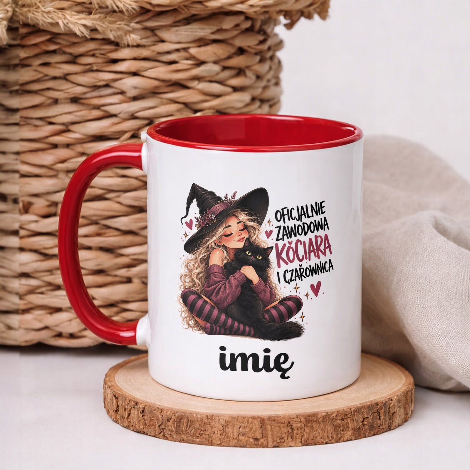 Kubek Czerwony Personalizowany z Nadrukiem Dla Kobiet Czarownica Wiedźma