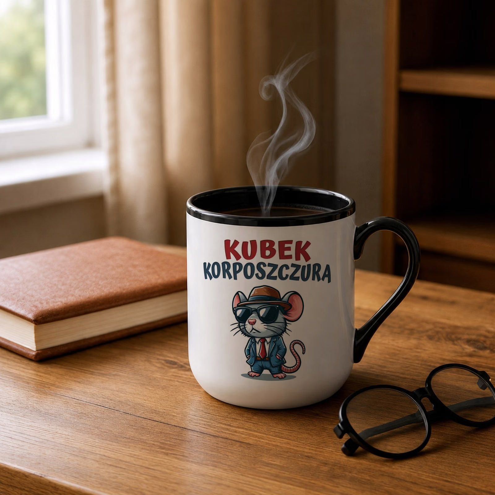 Kubek z nadrukiem Premium Czarny Kubek Korposzczurka Upominek Prezent