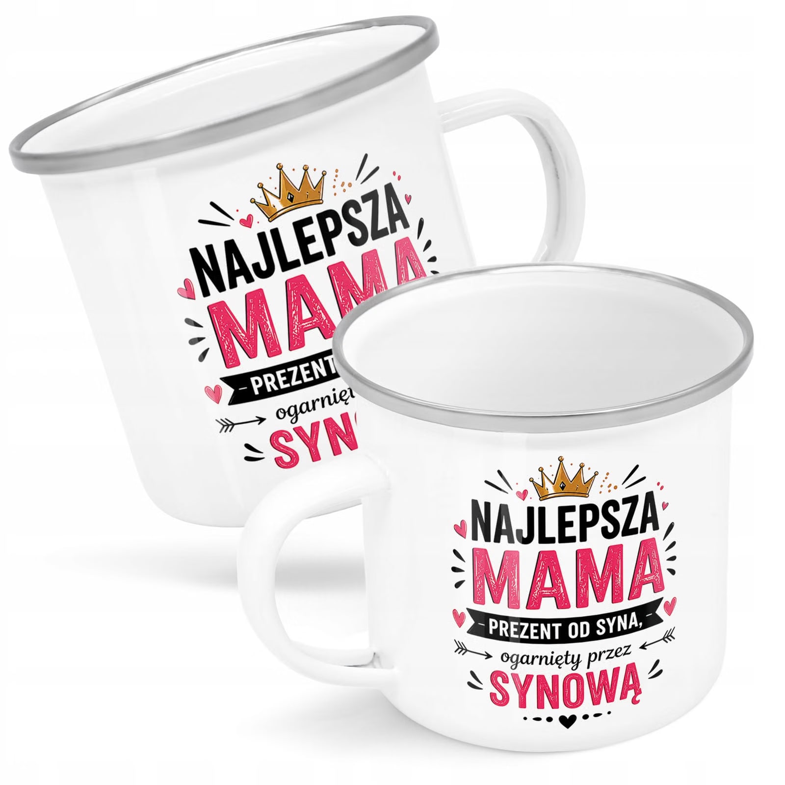 Kubek Emaliowany Dzień Matki dla mamy piękny z z Nadrukiem Biały Metalowy