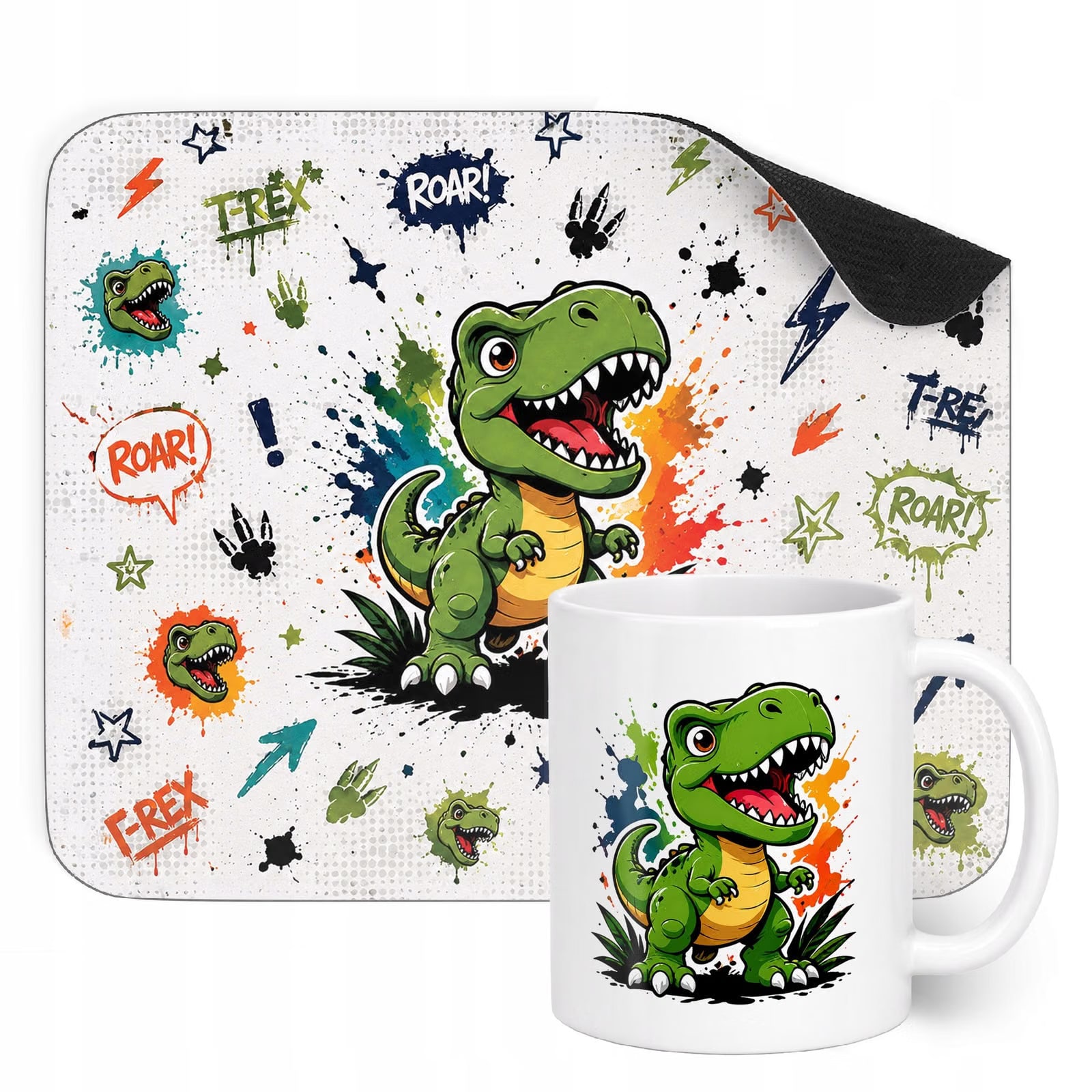 Zestaw Kubek Podkładka pod mysz dla graczy z nadrukiem T-rex