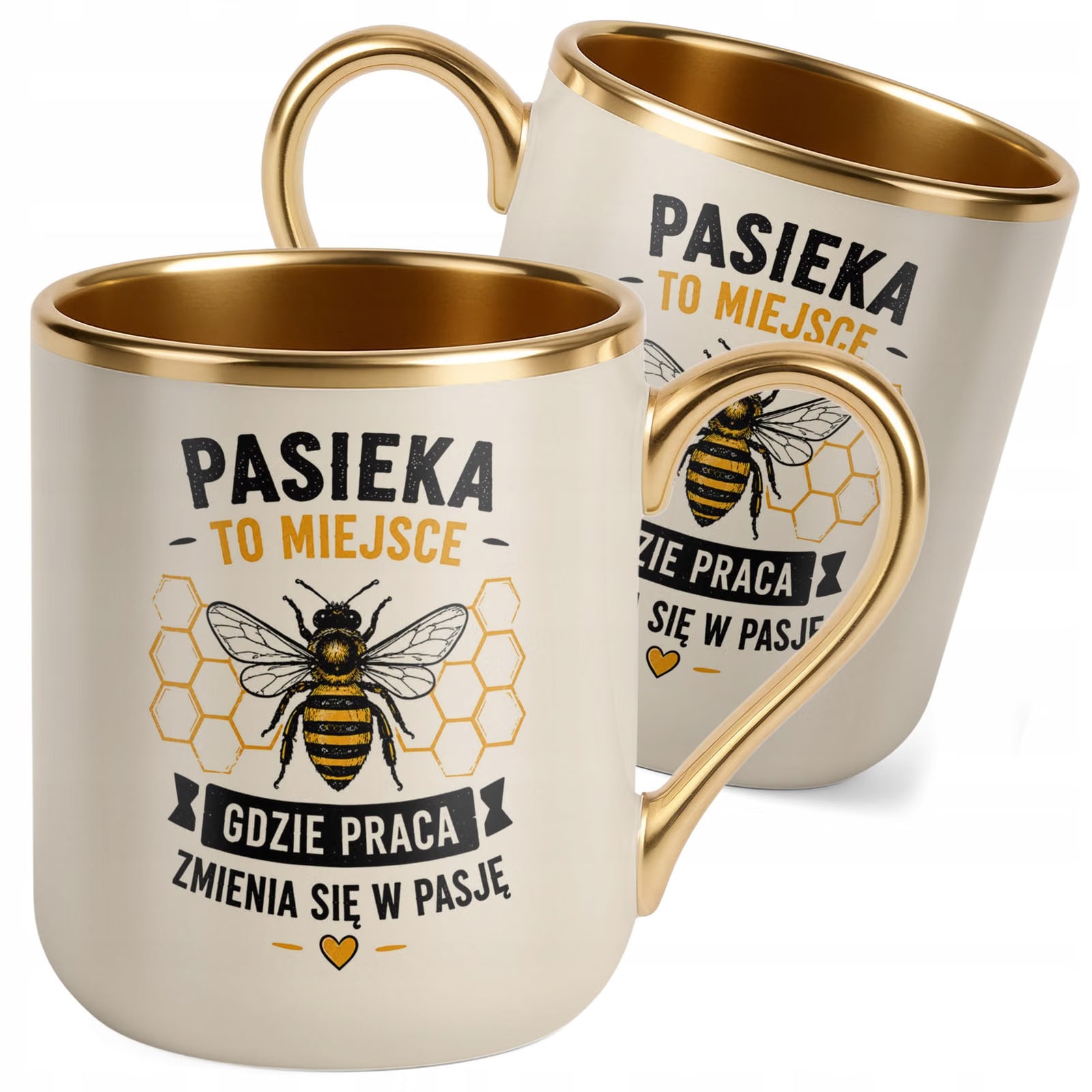 Kubek z nadrukiem Premium Złoty Ecru Dla Pszczelarza Szef Pasieki Prezent