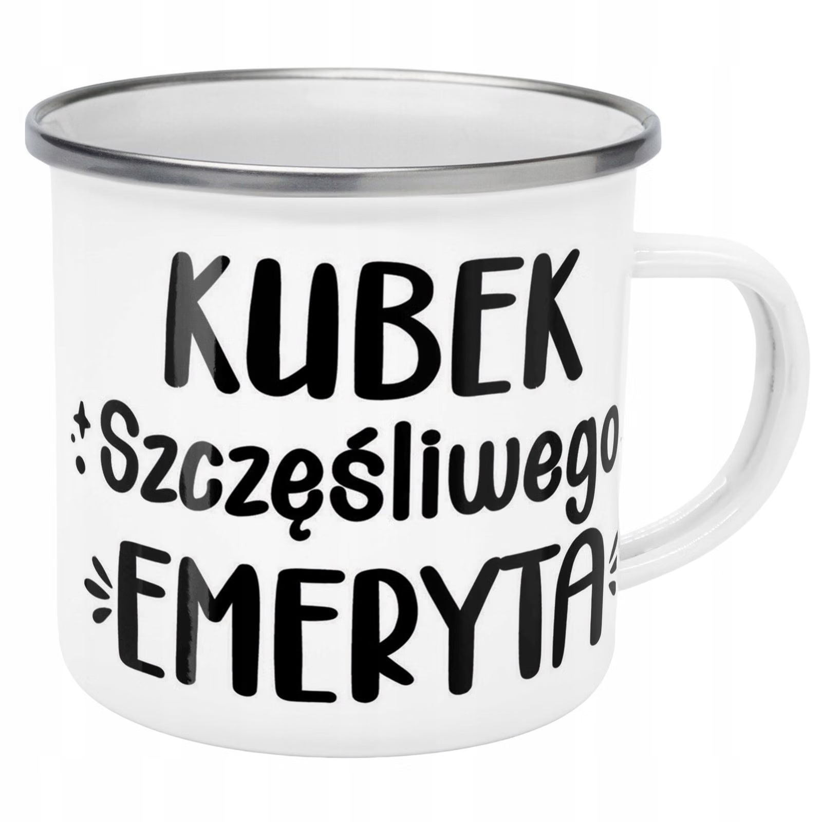 Kubek Emaliowany z okazji Emerytury Dla Emeryta z Nadrukiem Biały Metalowy