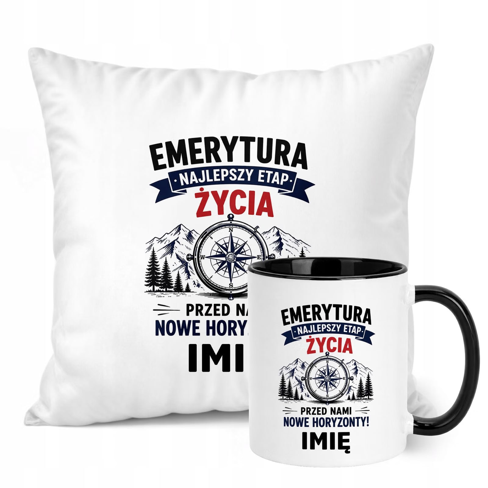 Zestaw Personalizowany Kubek Czarny Poduszka Emerytura Upominek Prezent
