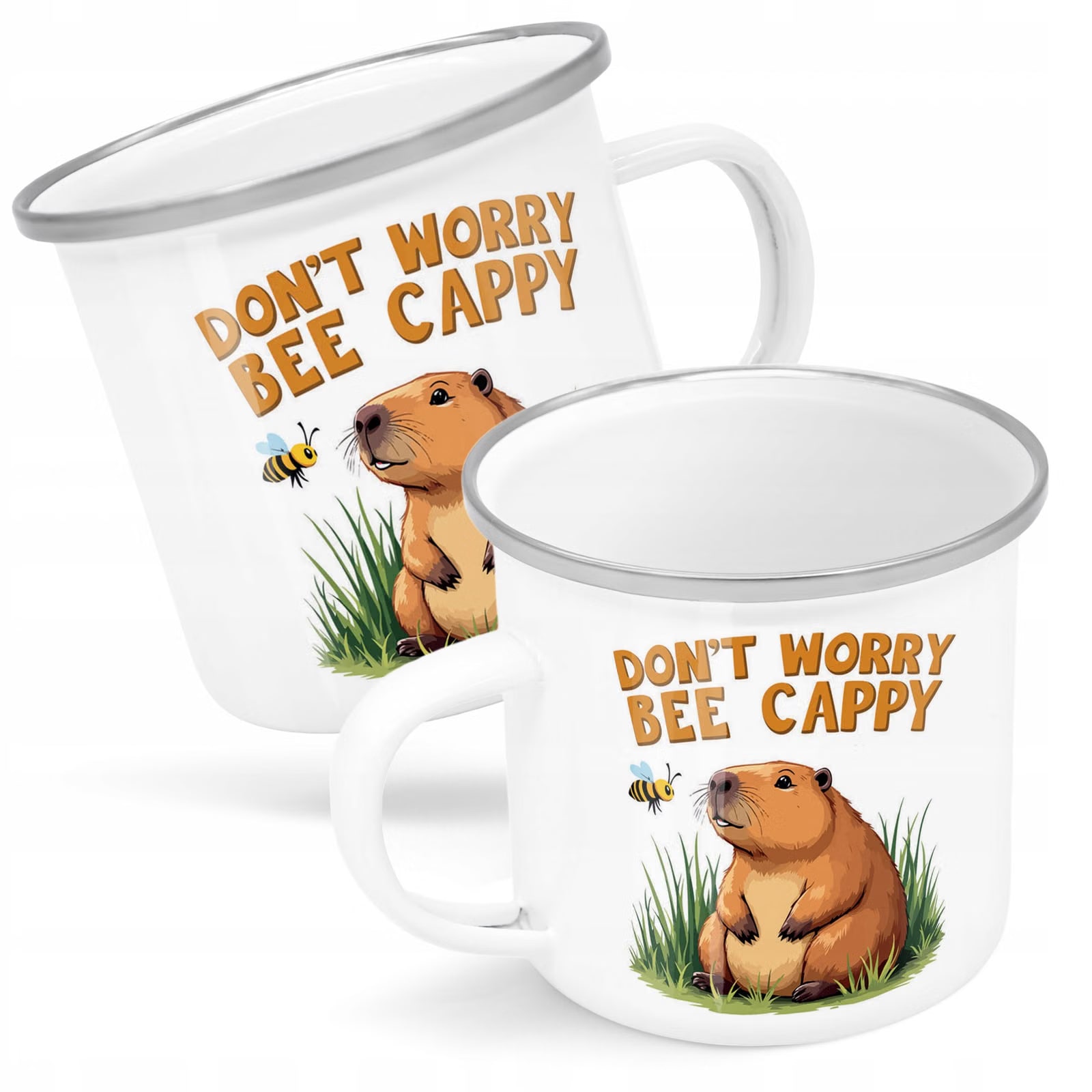 Kubek Emaliowany Kapibara Capybara Zwierzak z Nadrukiem Biały Metalowy