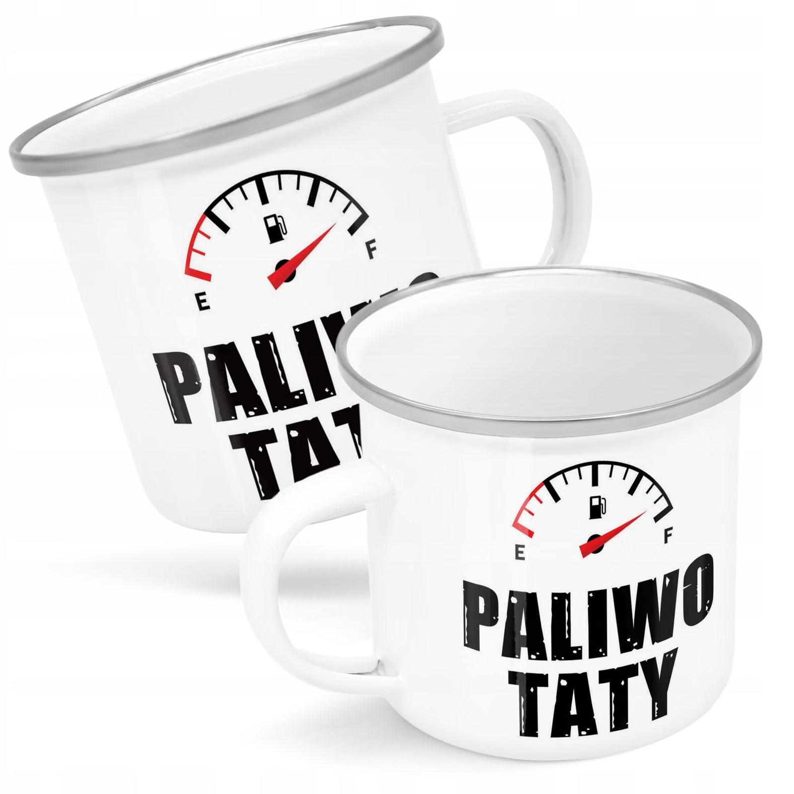 Kubek Emaliowany Dzień Ojca Dla Taty Paliwo z Nadrukiem Biały Metalowy