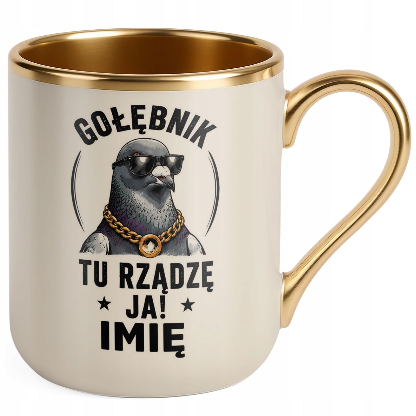 Kubek Personalizowany z nadrukiem Premium Złoty Ecru Dla Gołębiarza Prezent