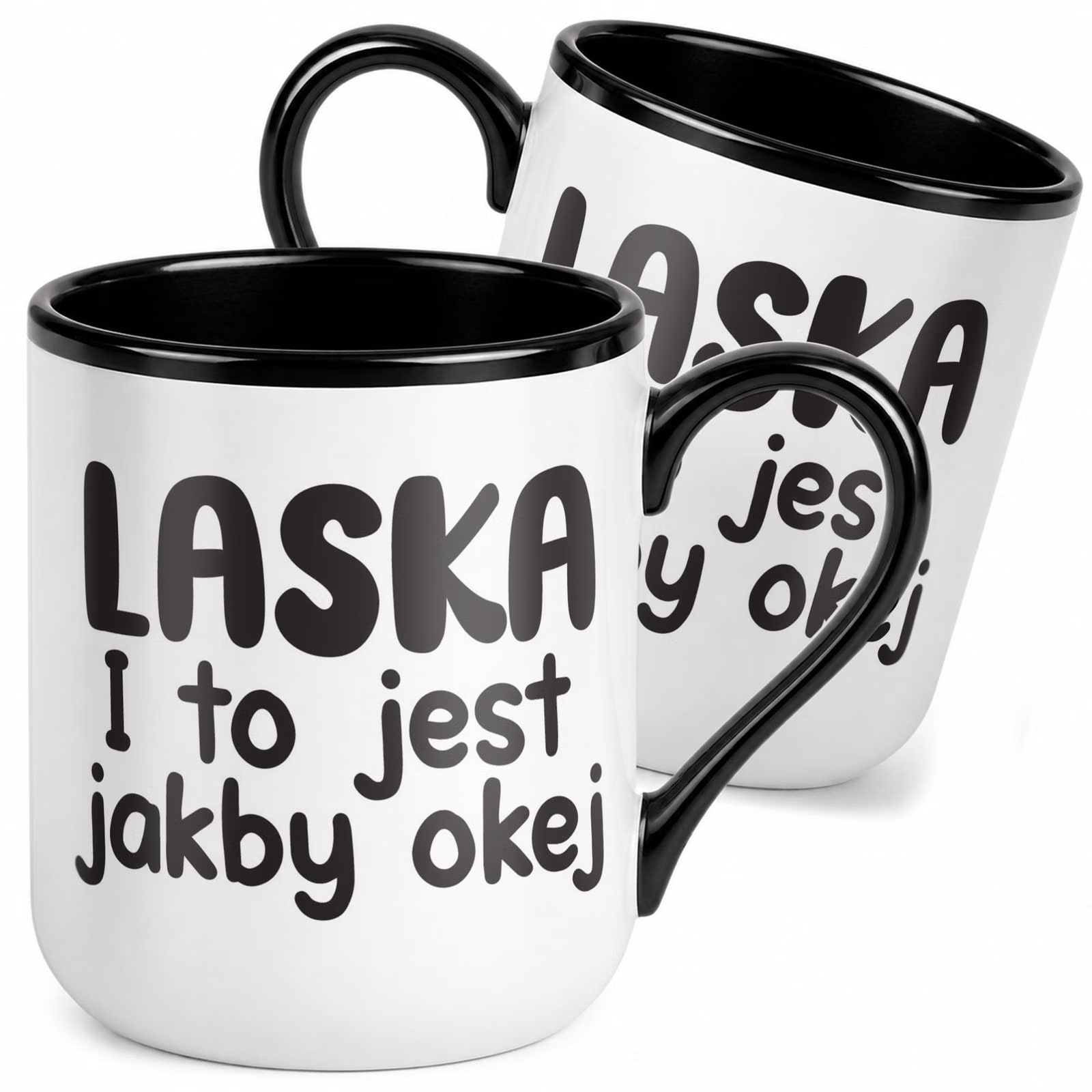 Kubek z nadrukiem Premium Czarny Laska I To Jest Jakby Okej Prezent
